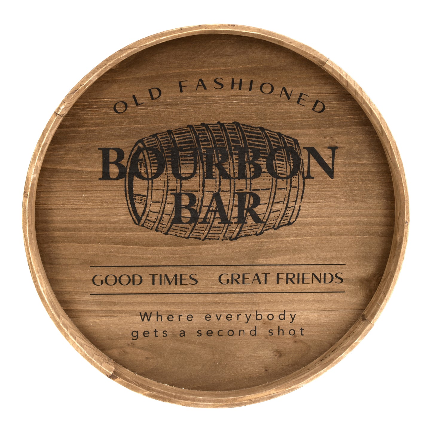 round bourbon bar framed plaque wall decor with vintage barrel design, rustic wall sign for man cave, home bar, kitchen, or game room