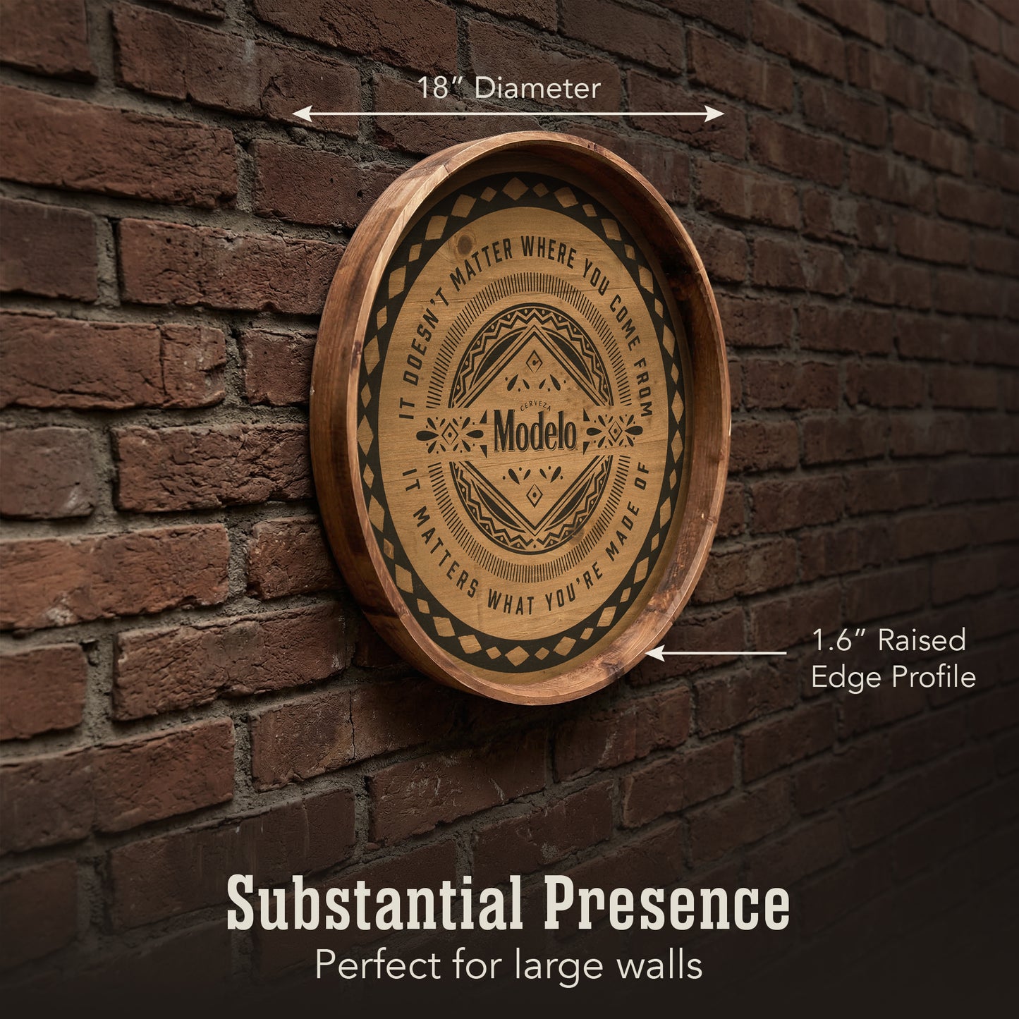 round cerveza beer barrel style framed plaque wall decor with vintage typography, rustic bar sign for home bar, man cave, or garage