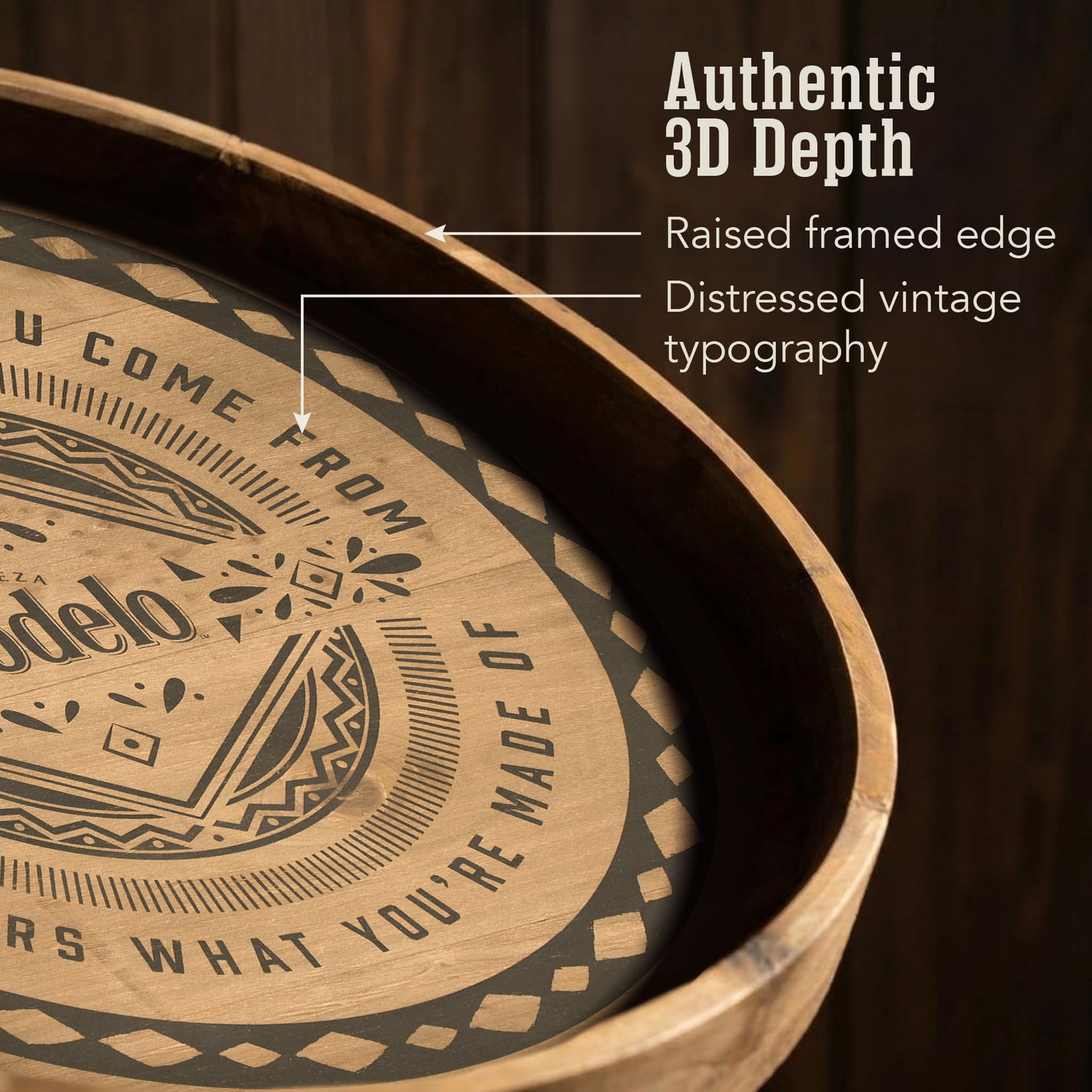 round cerveza beer barrel style framed plaque wall decor with vintage typography, rustic bar sign for home bar, man cave, or garage