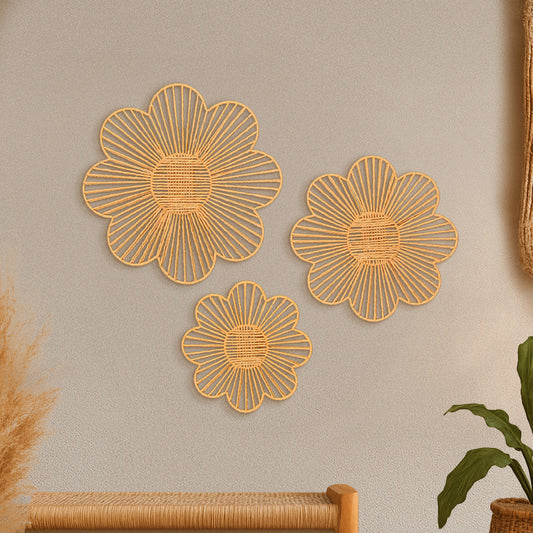 Floral Paper Rope Wall Decor Set of 3 Natural - Boho Wall Art, Farmhouse Basket Style