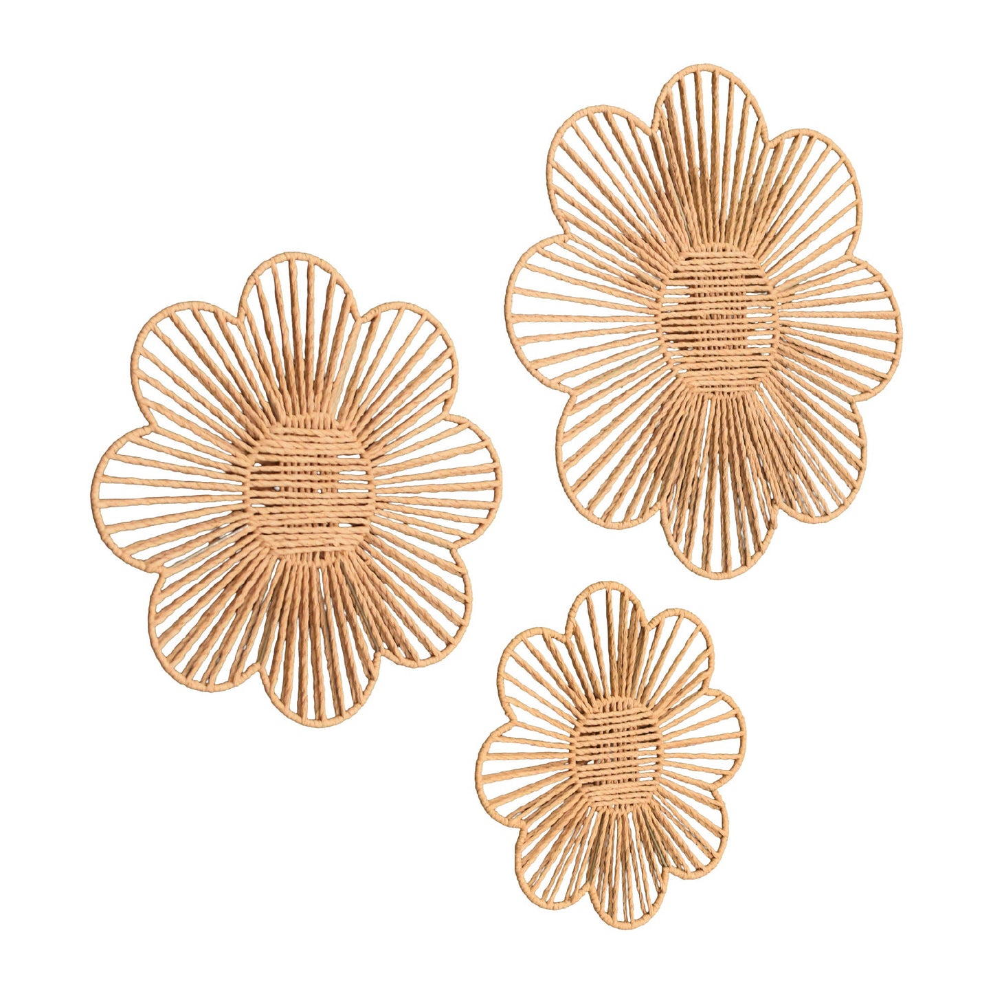 Floral Paper Rope Wall Decor Set of 3 Natural - Boho Wall Art, Farmhouse Basket Style