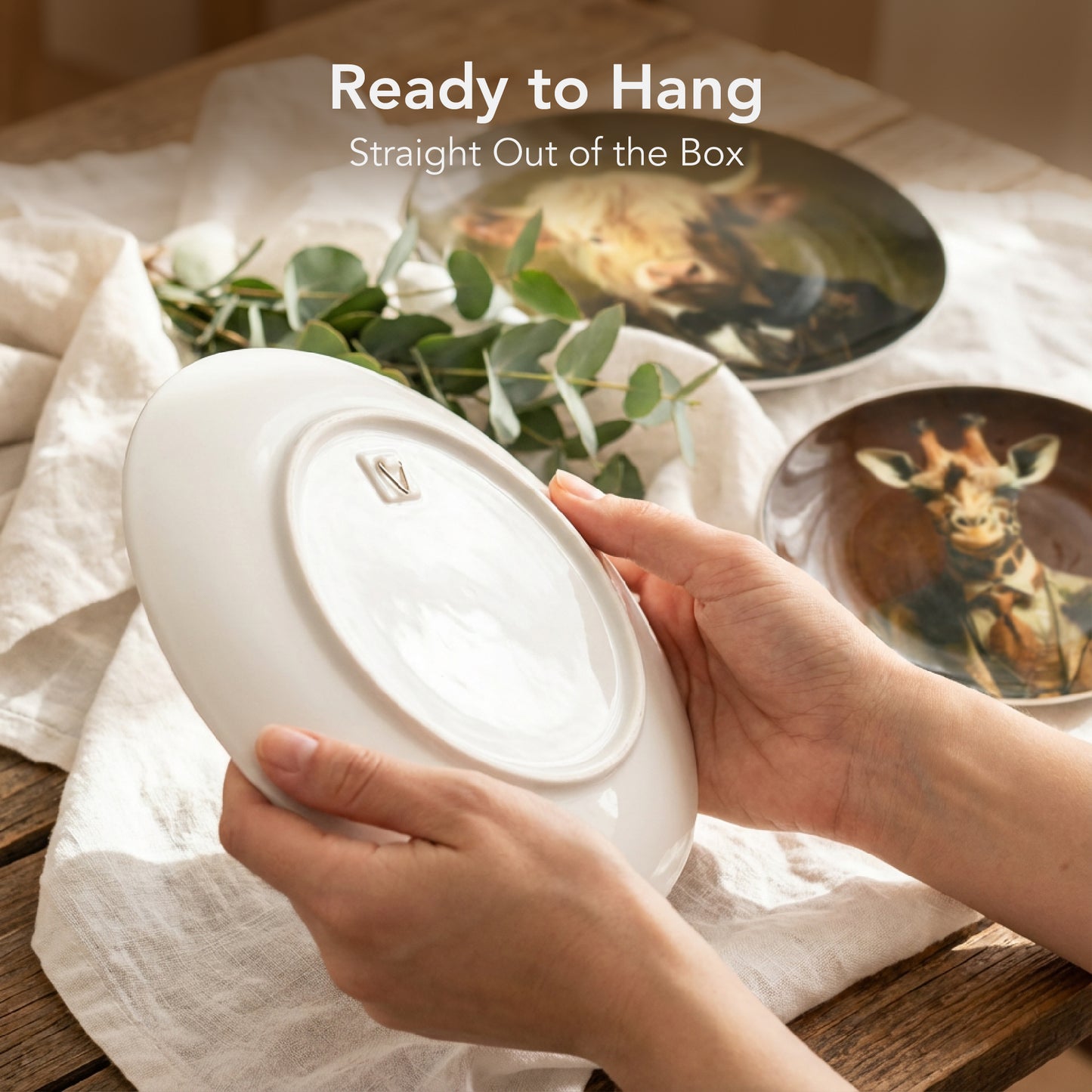 Farm Animal Ceramic Wall Plate - Cow Goat Giraffe Decor Set of 3