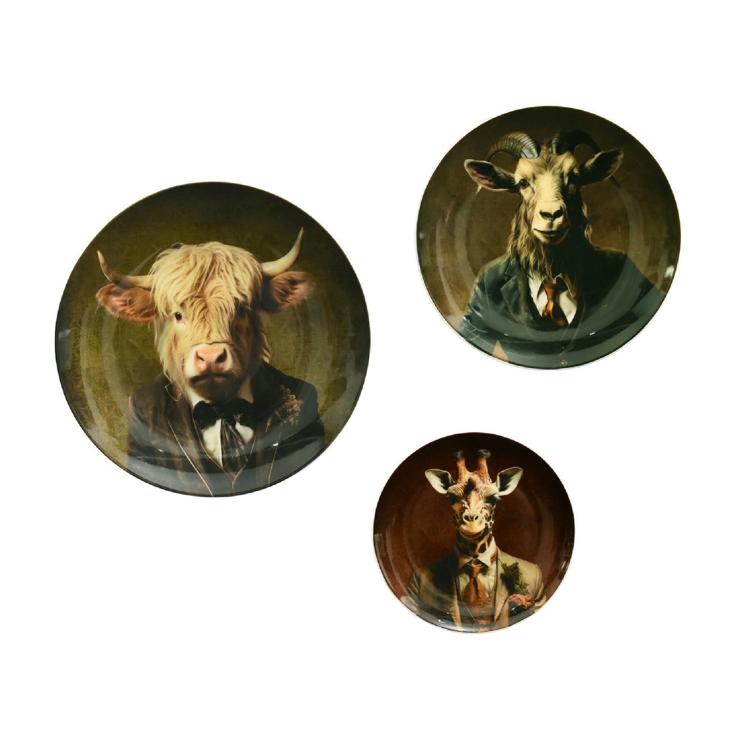 Farm Animal Ceramic Wall Plate - Cow Goat Giraffe Decor Set of 3