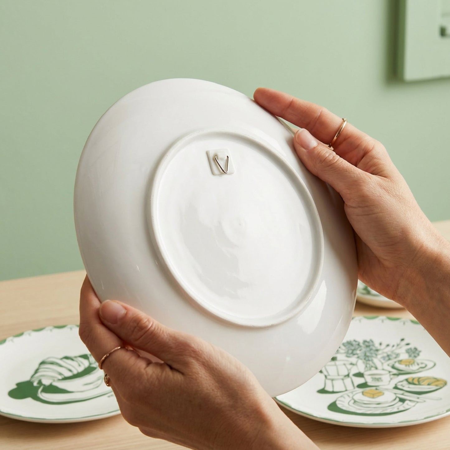 Brunch Club Green & White Ceramic Wall Plate Set of 3