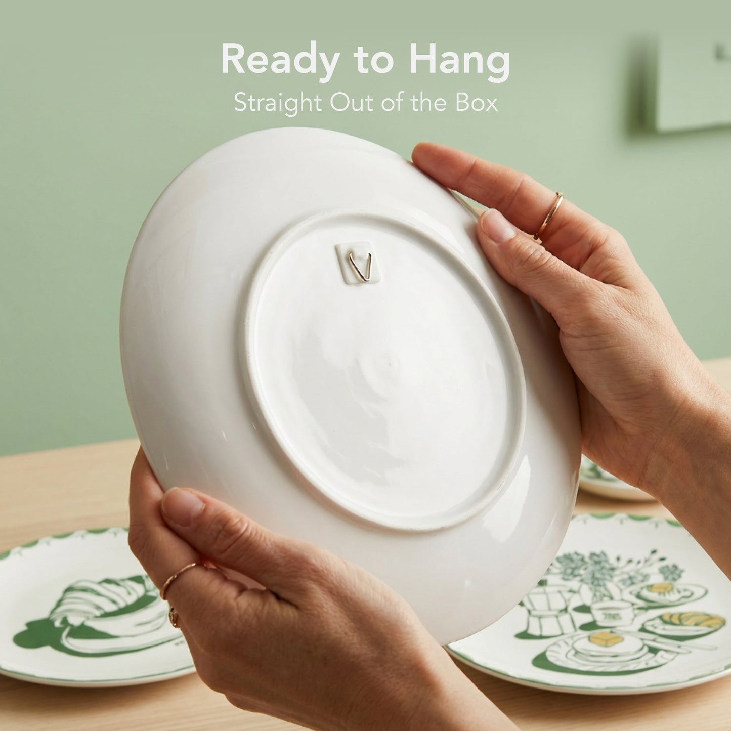 Brunch Club Green & White Ceramic Wall Plate Set of 3