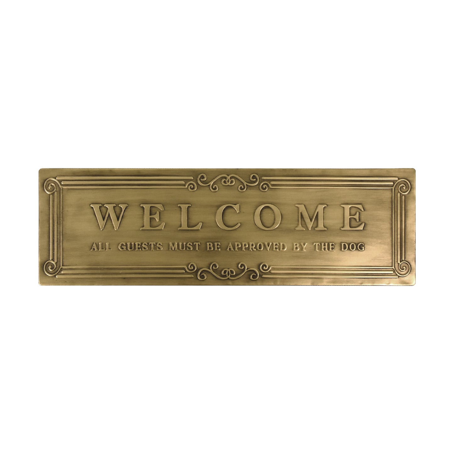 Welcome Embossed Gold Metal Wall Decor - Funny Dog Sign - 9" x 30"