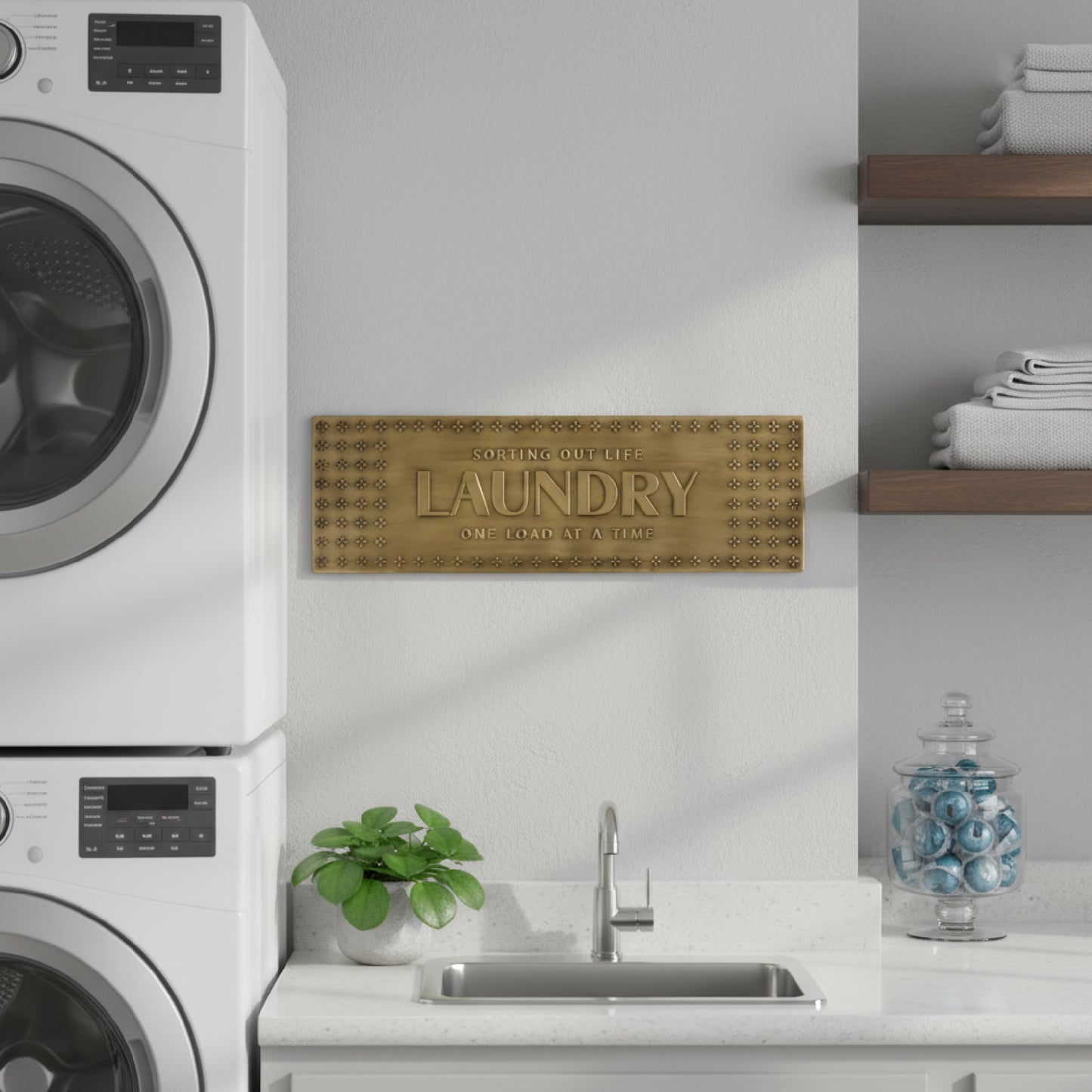 Rustic Antique Brass Laundry Room Metal Sign - Embossed Wall Decor