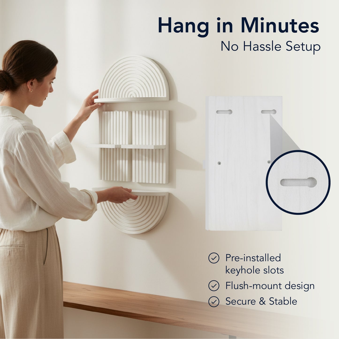 White Boho Arched Modular Wood Wall Shelf Set