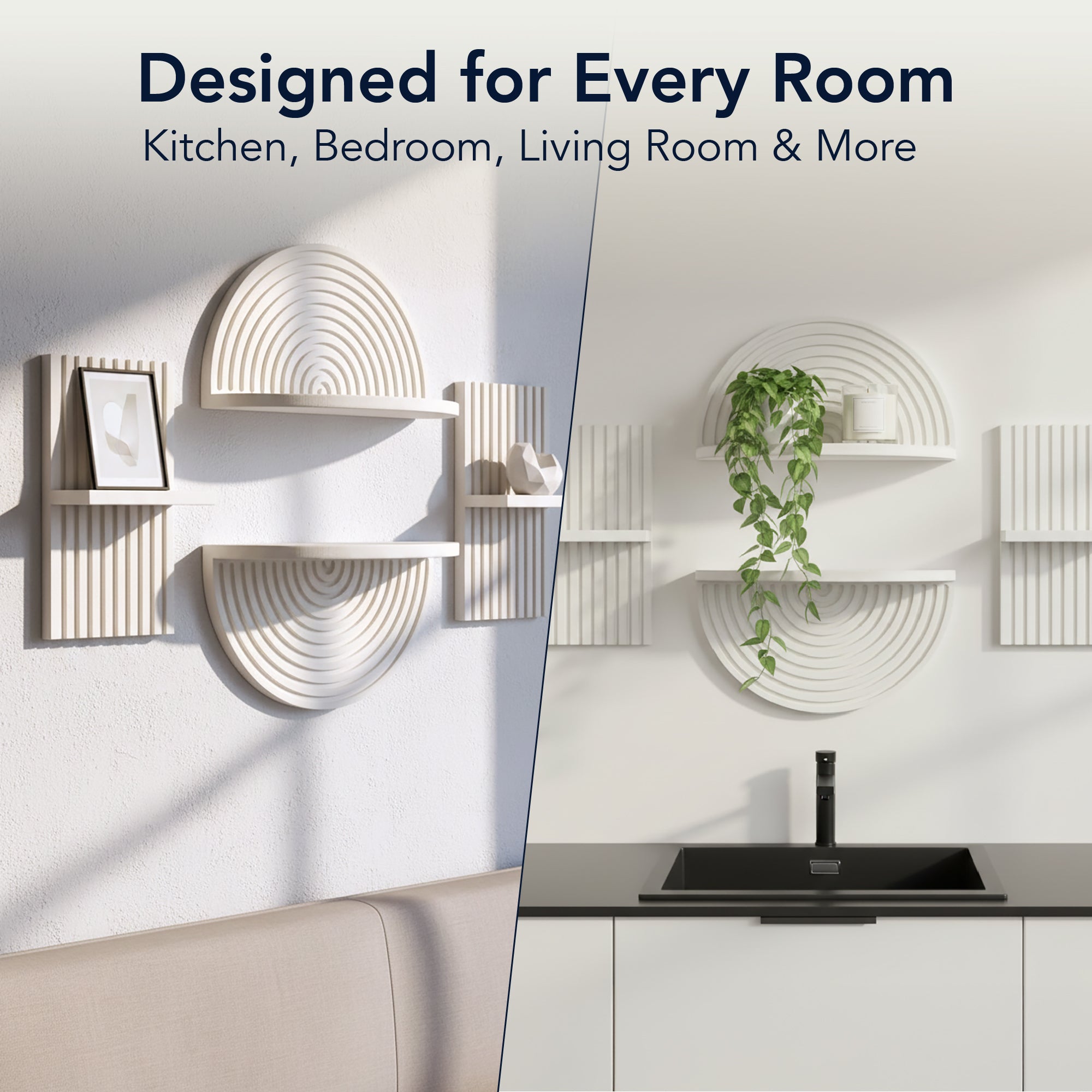 White Boho Arched Modular Wood Wall Shelf Set