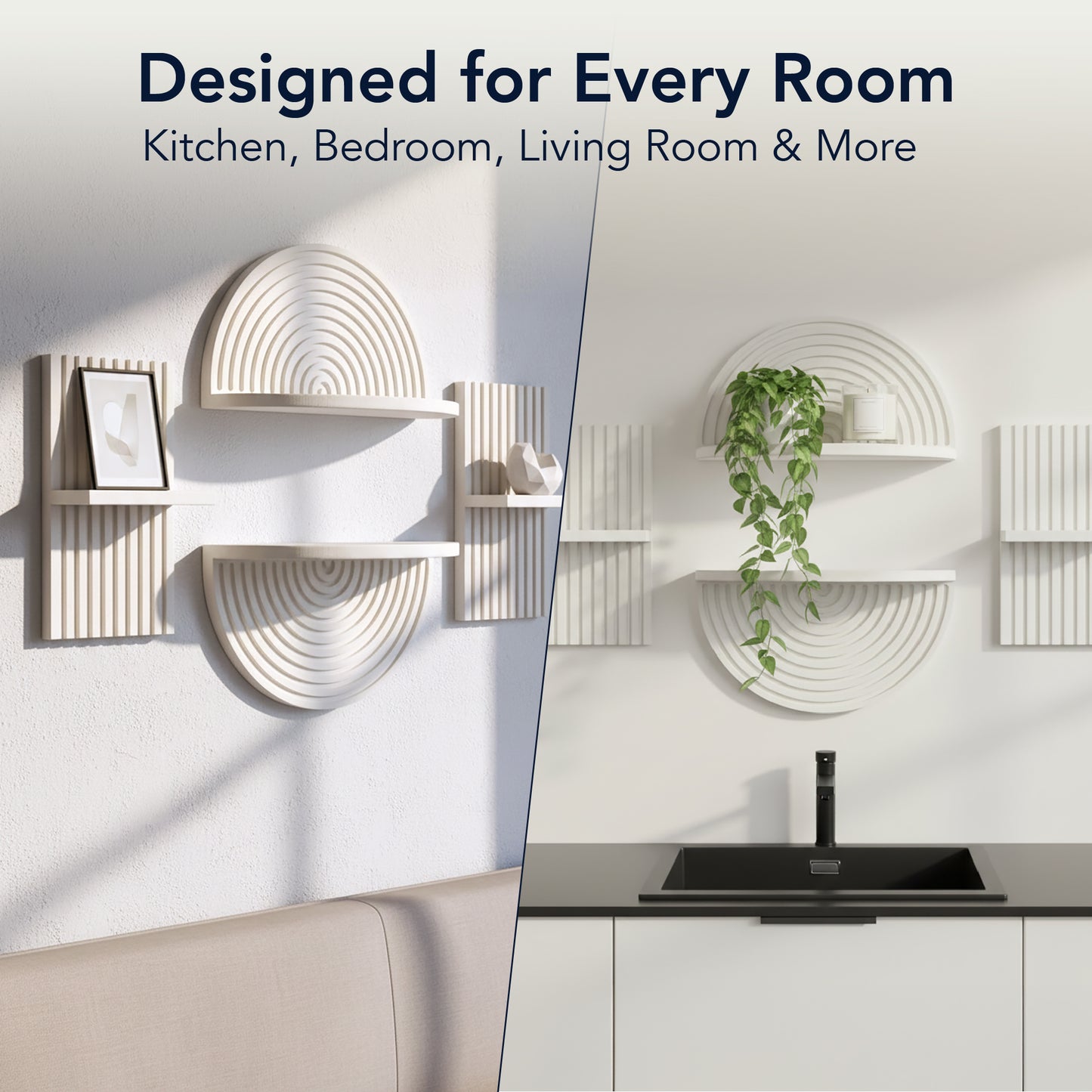 White Boho Arched Modular Wood Wall Shelf Set