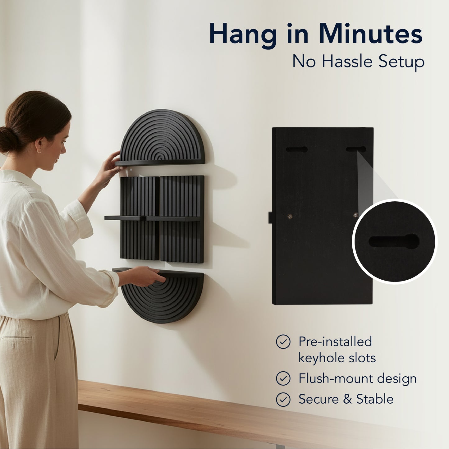 Black Boho Arched Modular Wood Wall Shelf Set