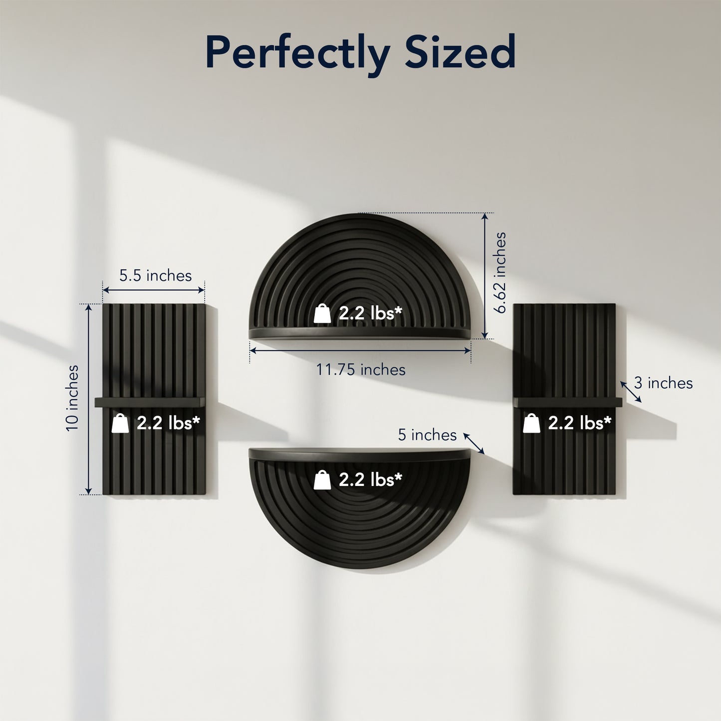 Black Boho Arched Modular Wood Wall Shelf Set