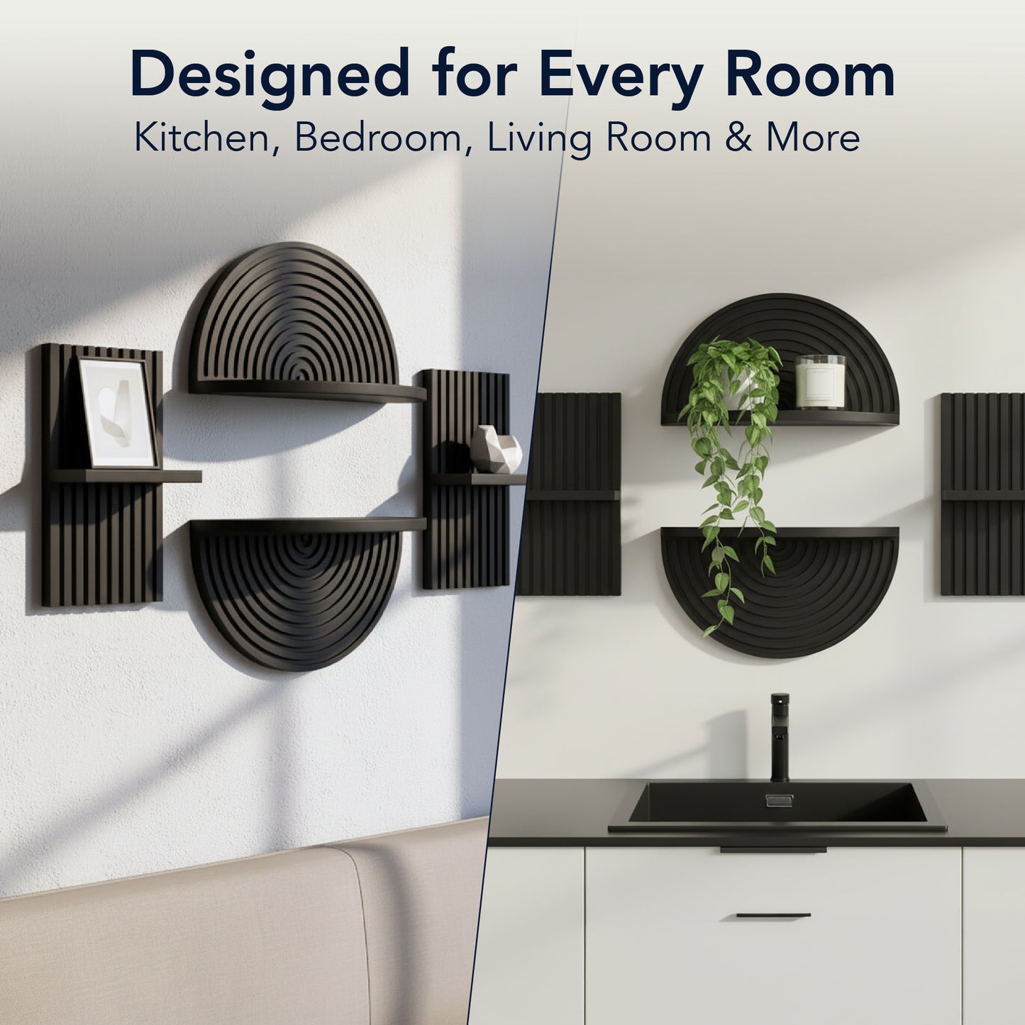 Black Boho Arched Modular Wood Wall Shelf Set