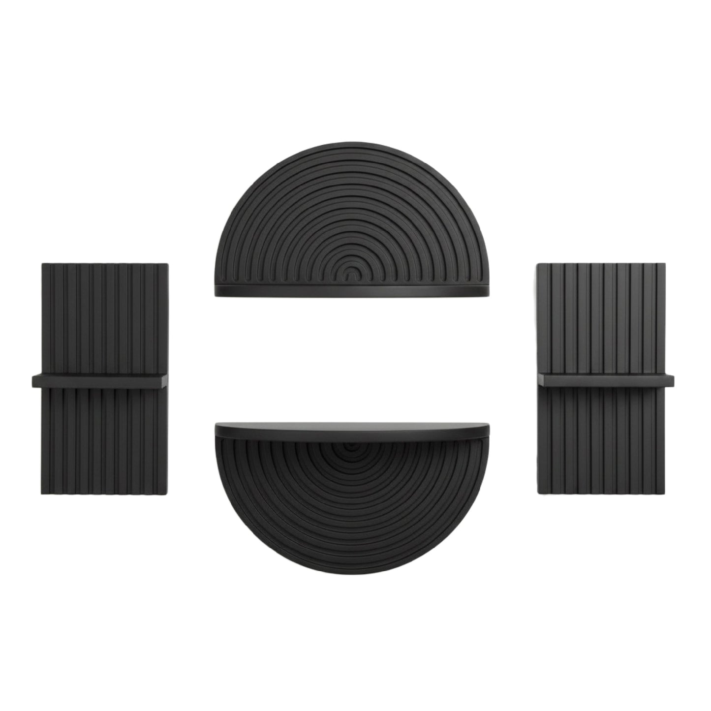 Black Boho Arched Modular Wood Wall Shelf Set