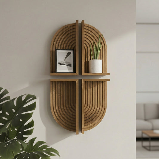 Brown Natural Boho Arched Wood 4 Piece Wall Shelf