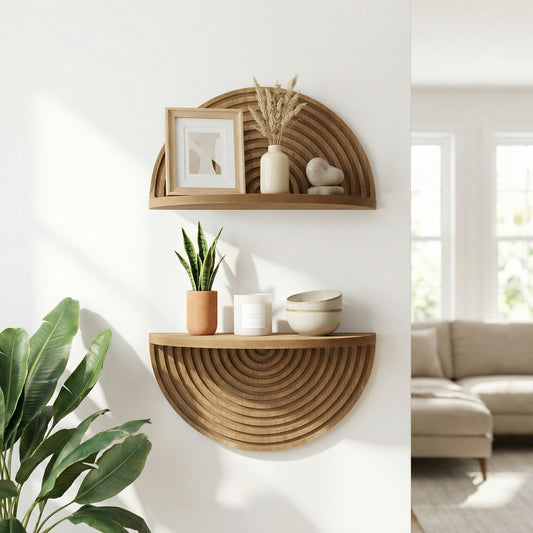 Brown Boho Arched Lunar Ledges 2 Piece Floating Wall Shelf 12x6