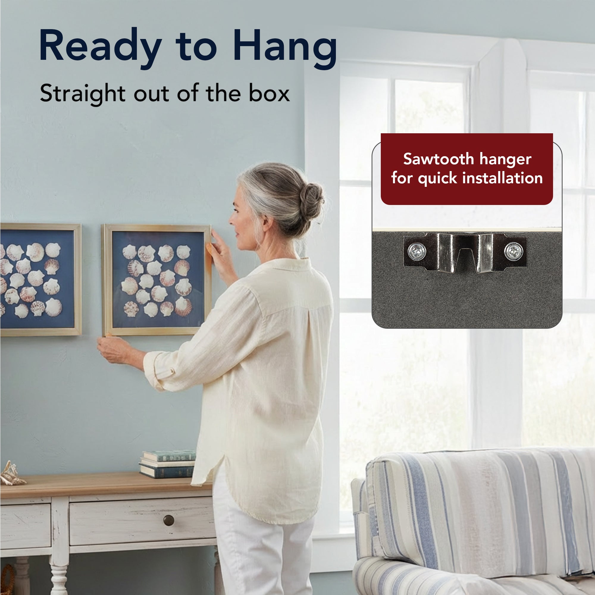 2-pc Seashell Shadowbox Framed Wall Art - Blue Linen Coastal Decor