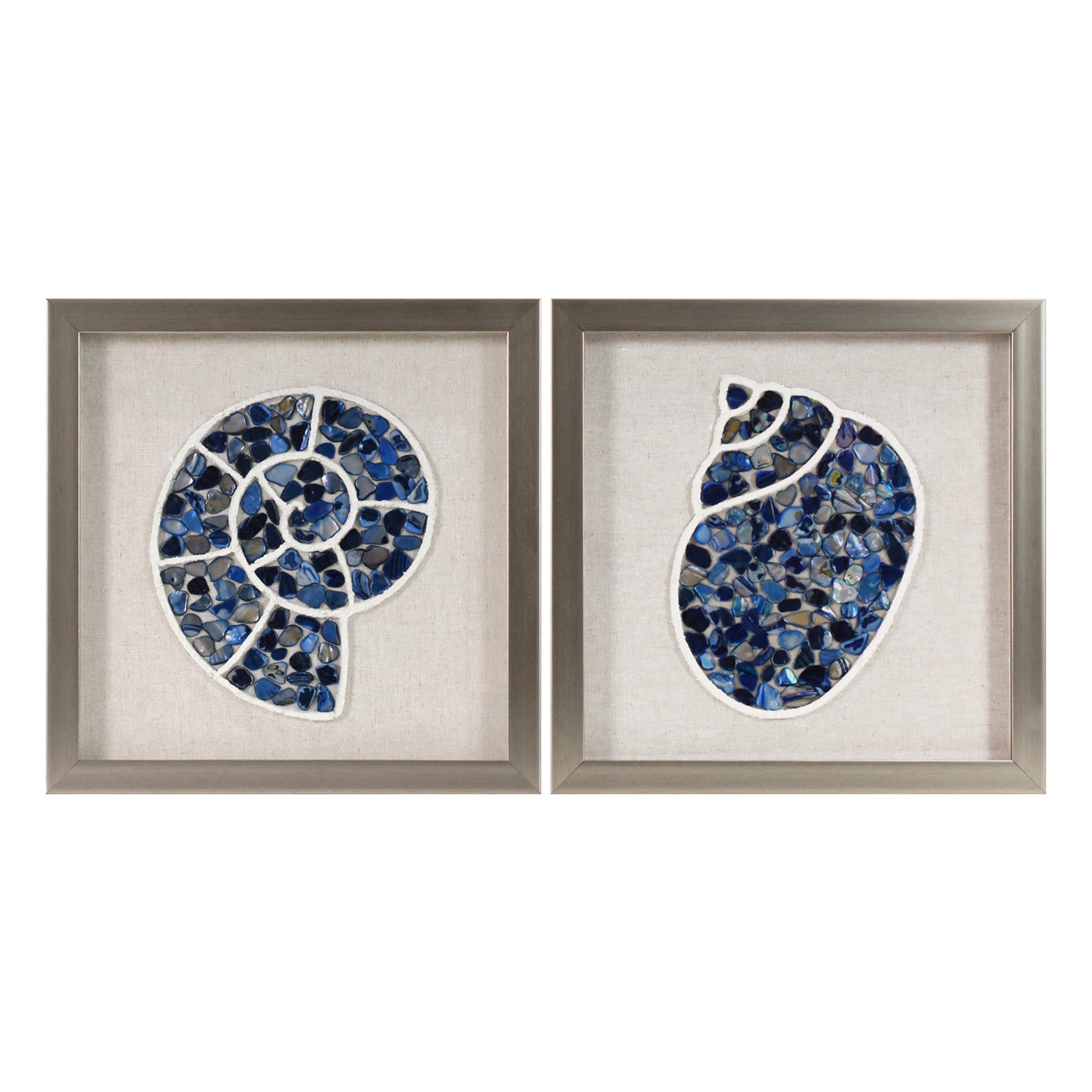 2-pc Sea Glass Shell Wall Art Set - Coastal Blue Shadowbox Decor