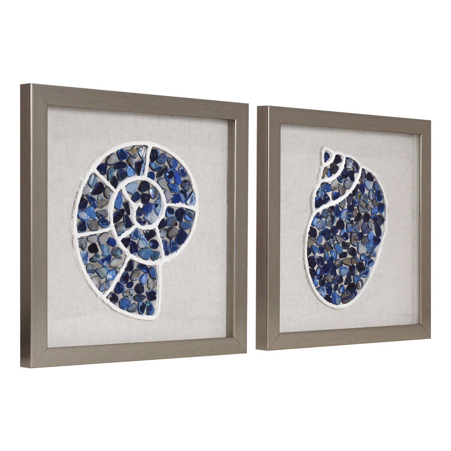 2-pc Sea Glass Shell Wall Art Set - Coastal Blue Shadowbox Decor