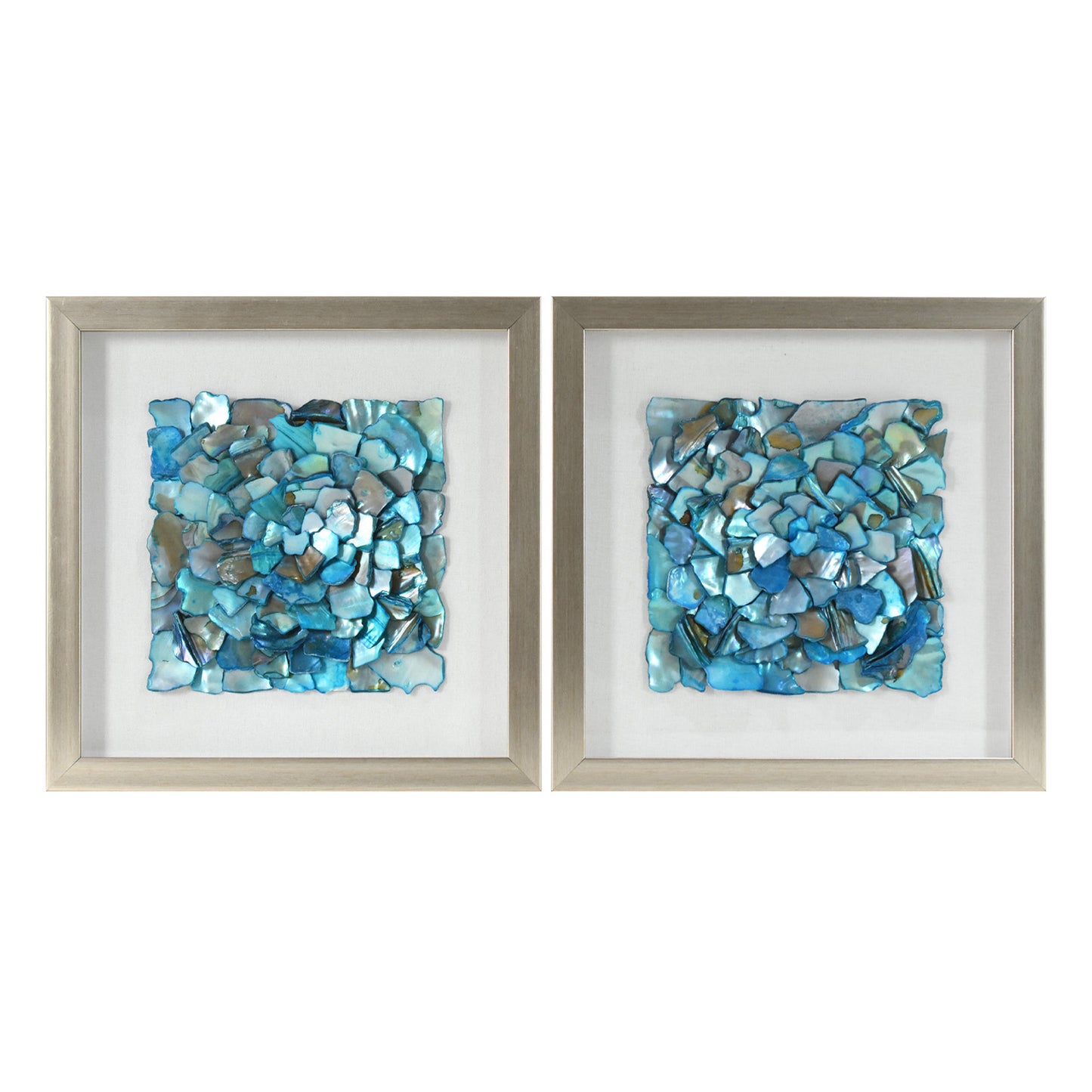 2-pc Sea Glass Shell Wall Art Set - Coastal Aqua & Teal Shadowbox Decor