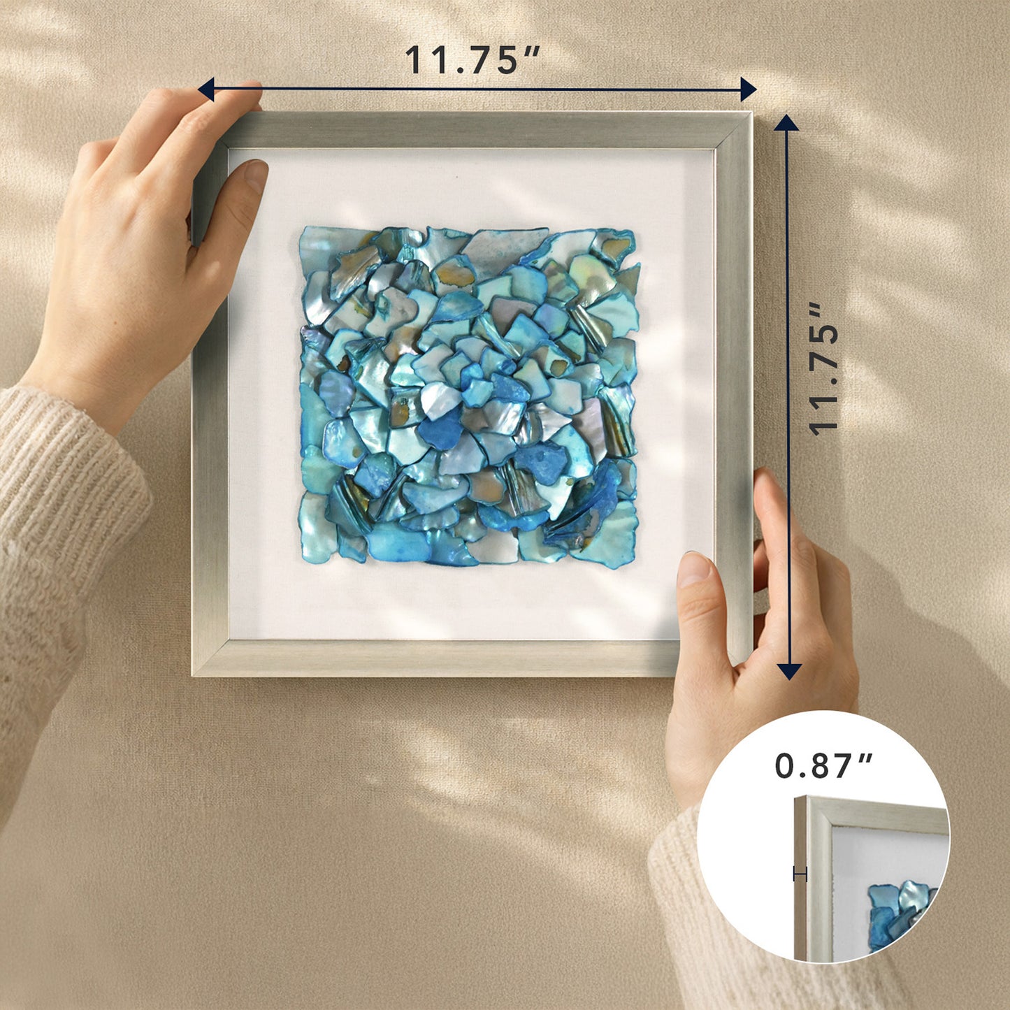 2-pc Sea Glass Shell Wall Art Set - Coastal Aqua & Teal Shadowbox Decor
