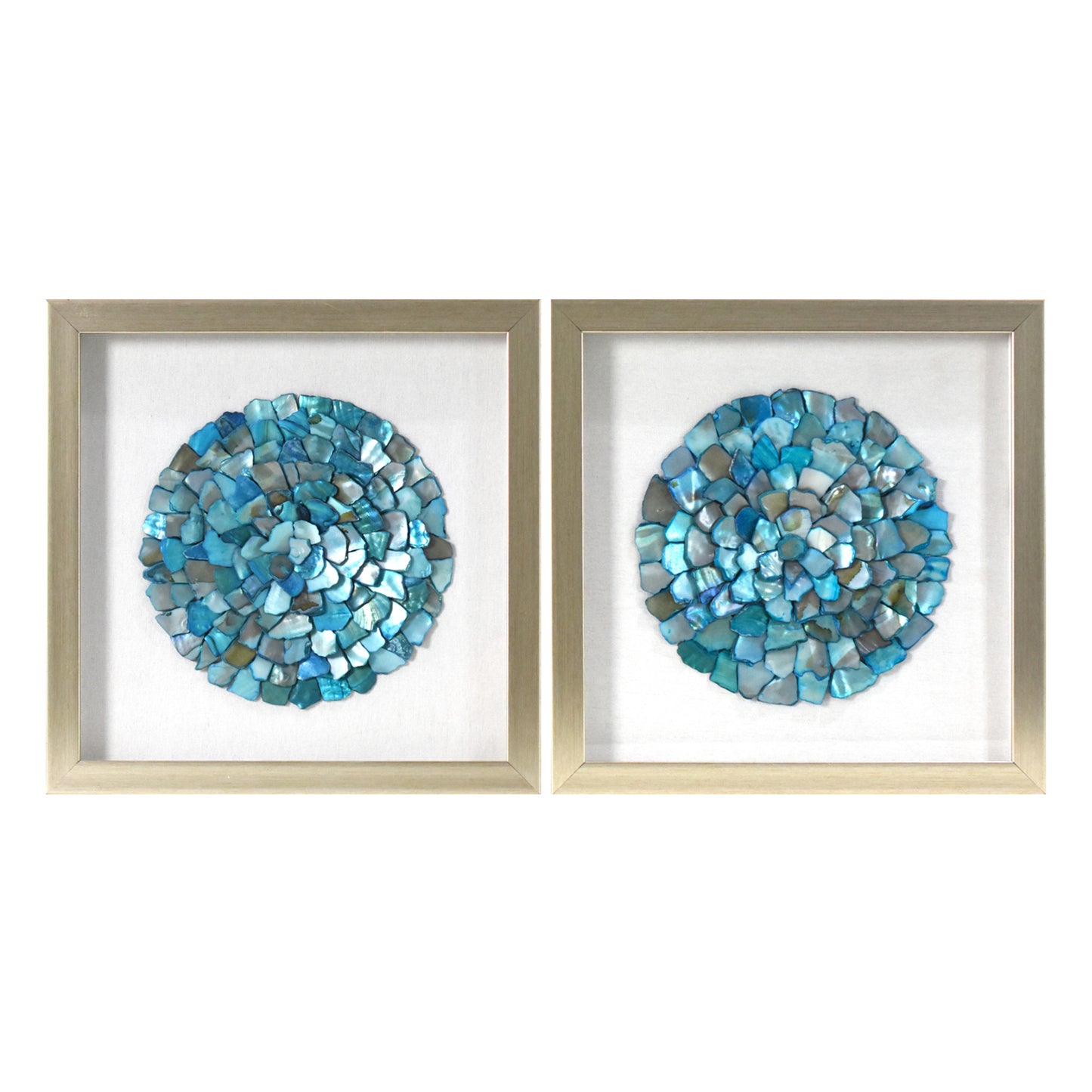 2-pc Sea Glass Shell Wall Art Set – Coastal Aqua & Teal Shadowbox Decor