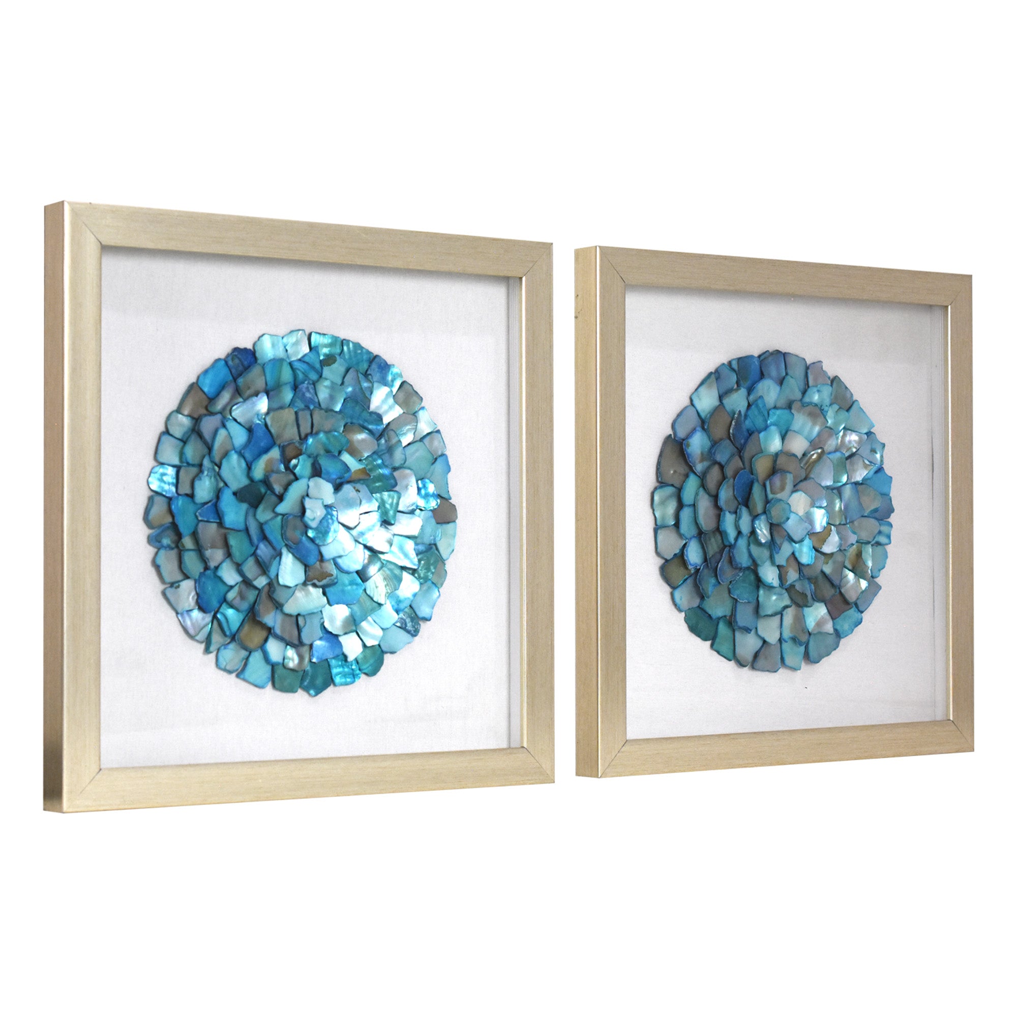 2-pc Sea Glass Shell Wall Art Set – Coastal Aqua & Teal Shadowbox Decor