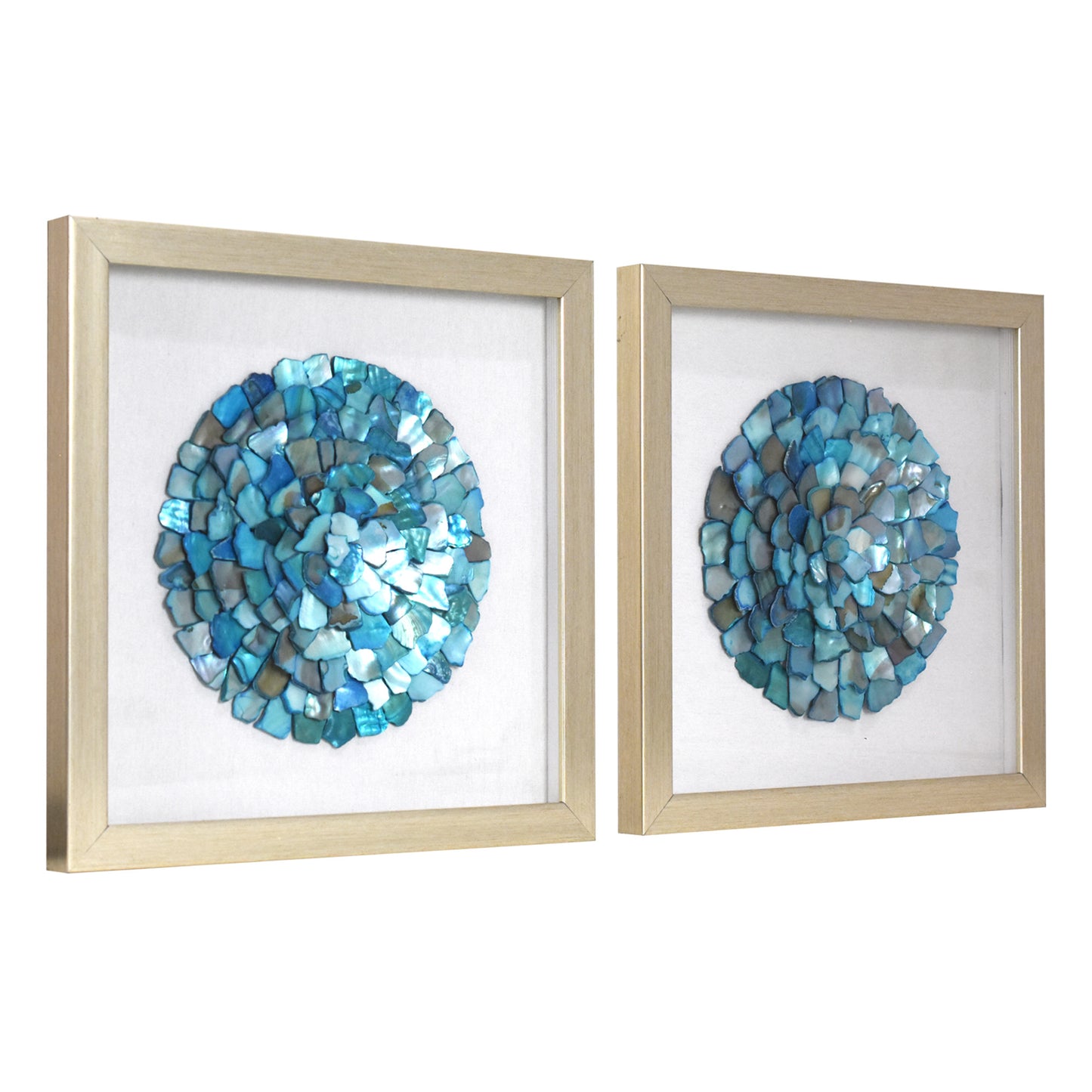 2-pc Sea Glass Shell Wall Art Set – Coastal Aqua & Teal Shadowbox Decor