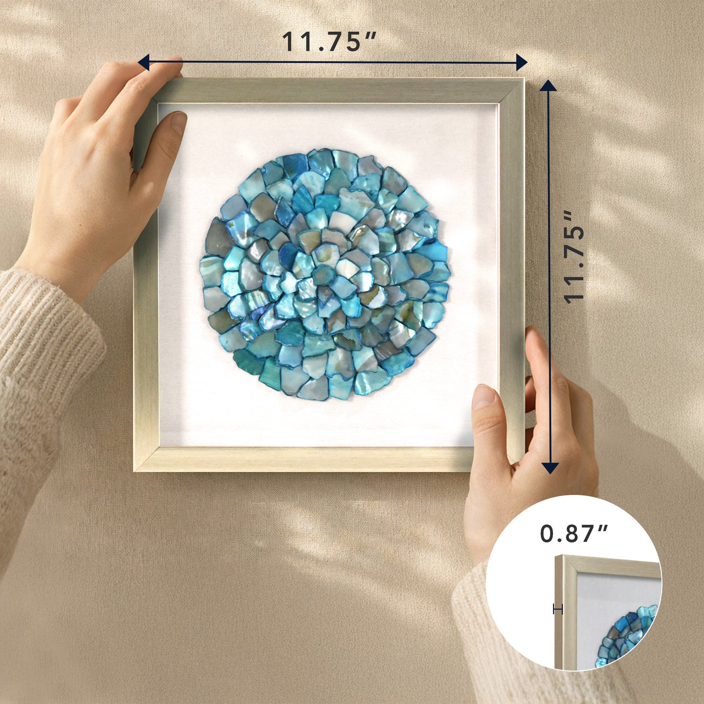 2-pc Sea Glass Shell Wall Art Set – Coastal Aqua & Teal Shadowbox Decor