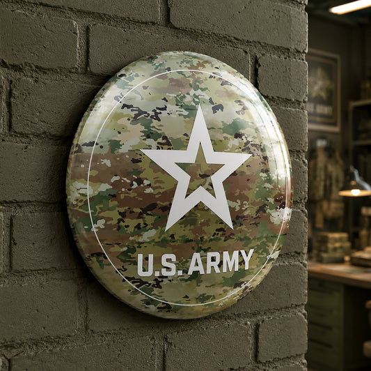 U.S. Army Camo Dome Metal Wall Art Sign - Patriotic Decor