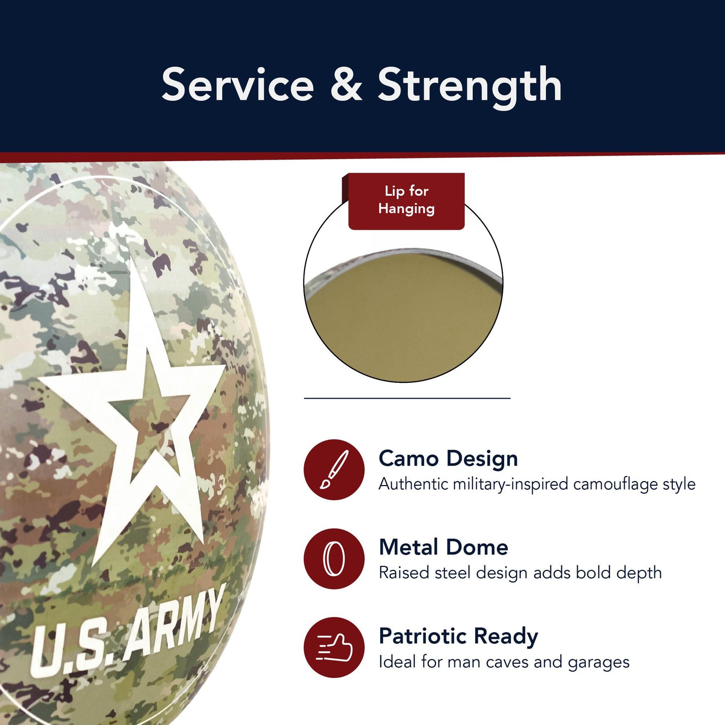 U.S. Army Camo Dome Metal Wall Art Sign - Patriotic Decor