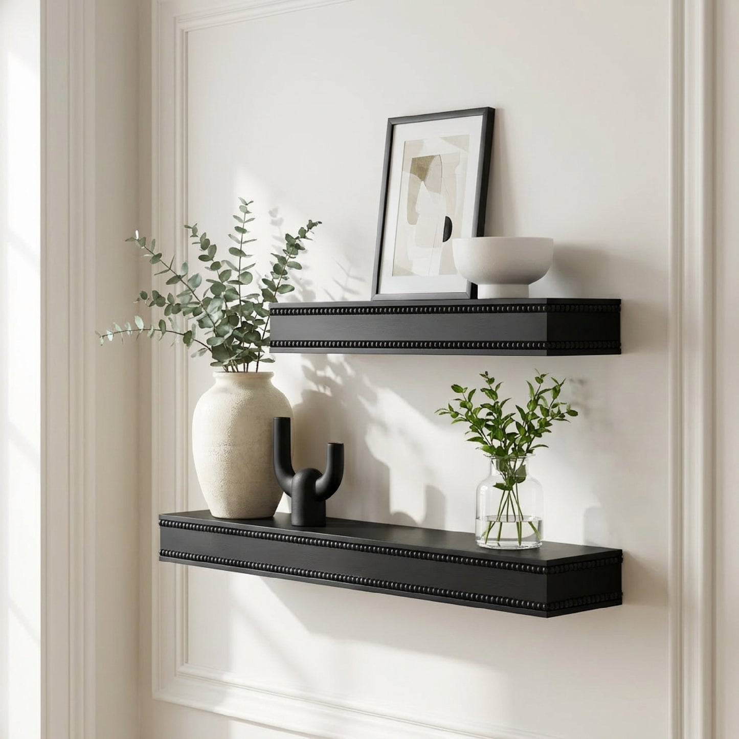 Beaded 2-Piece Floating Wall Shelf Set, Black Shabby Chic