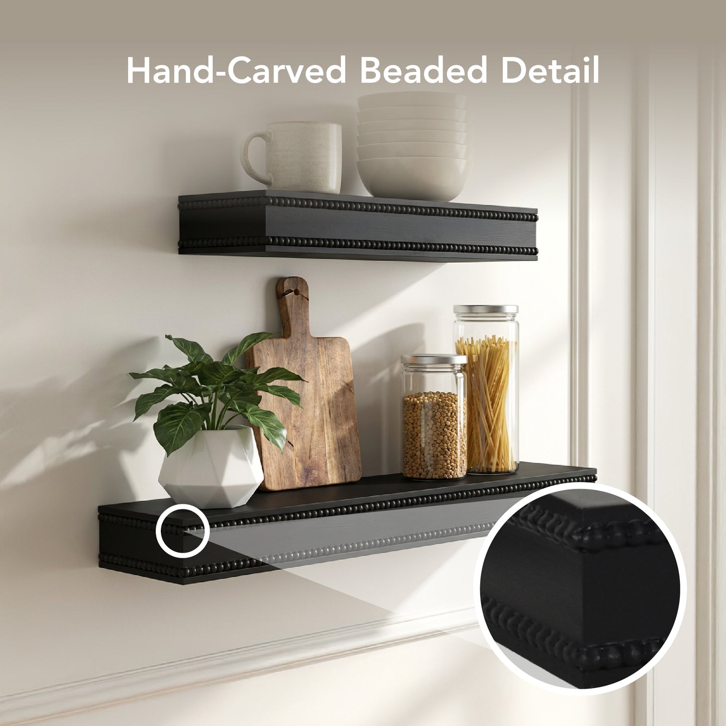 Beaded 2-Piece Floating Wall Shelf Set, Black Shabby Chic