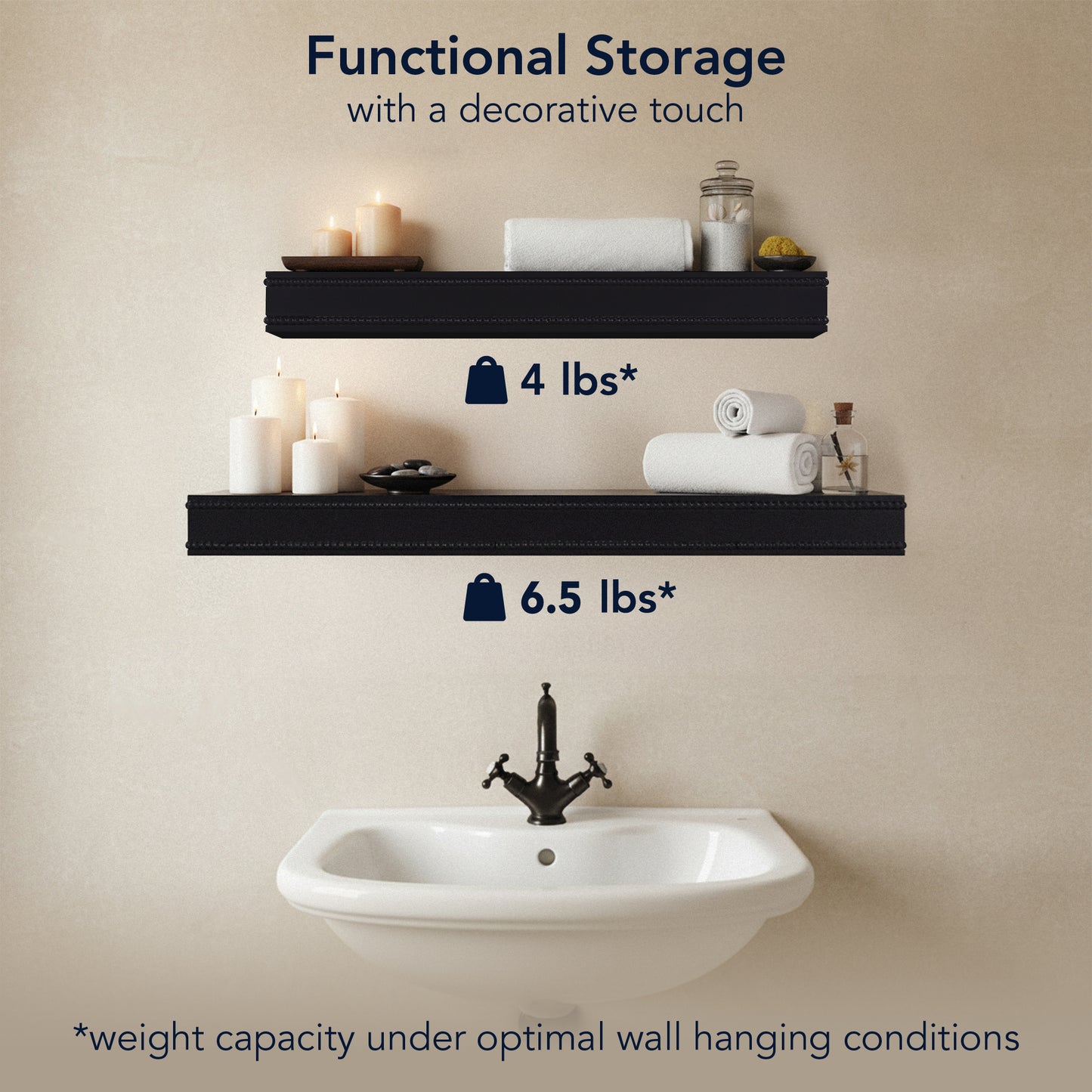 Beaded 2-Piece Floating Wall Shelf Set, Black Shabby Chic