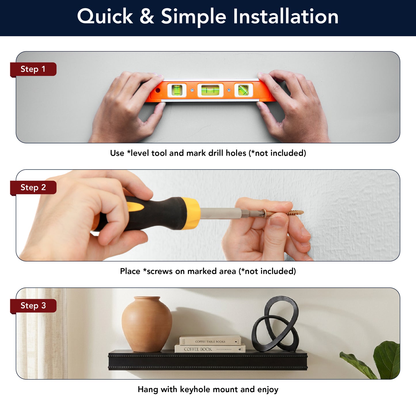 Beaded 2-Piece Floating Wall Shelf Set, Black Shabby Chic