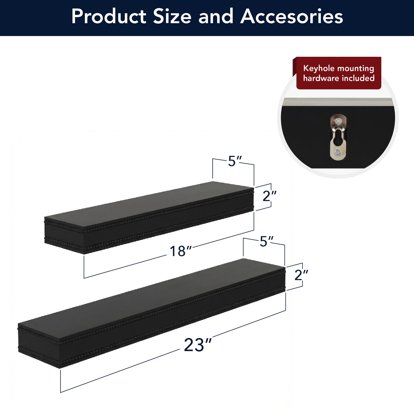 Beaded 2-Piece Floating Wall Shelf Set, Black Shabby Chic