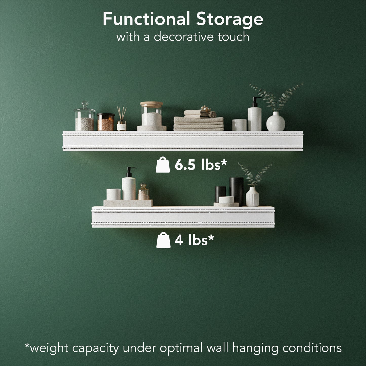 Beaded 2-Piece Floating Wall Shelf Set, White Shabby Chic