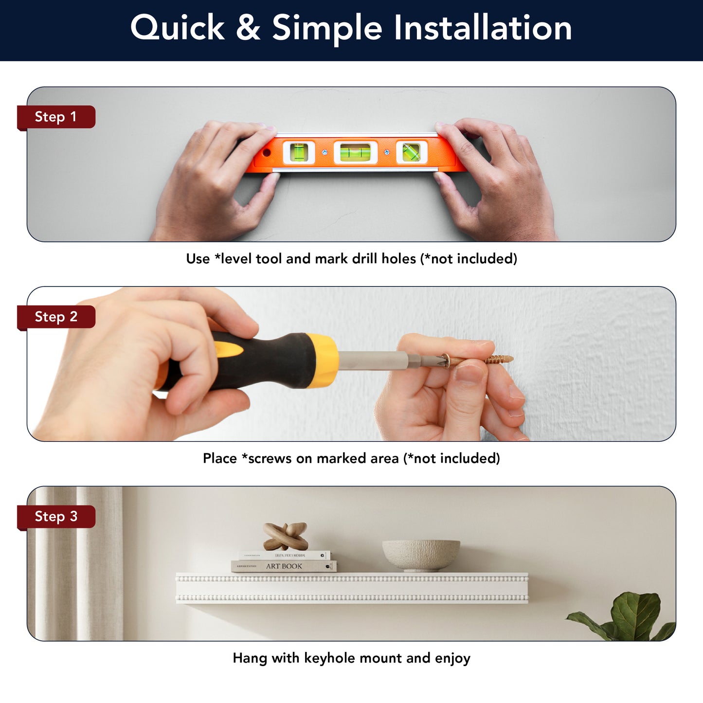 Beaded 2-Piece Floating Wall Shelf Set, White Shabby Chic