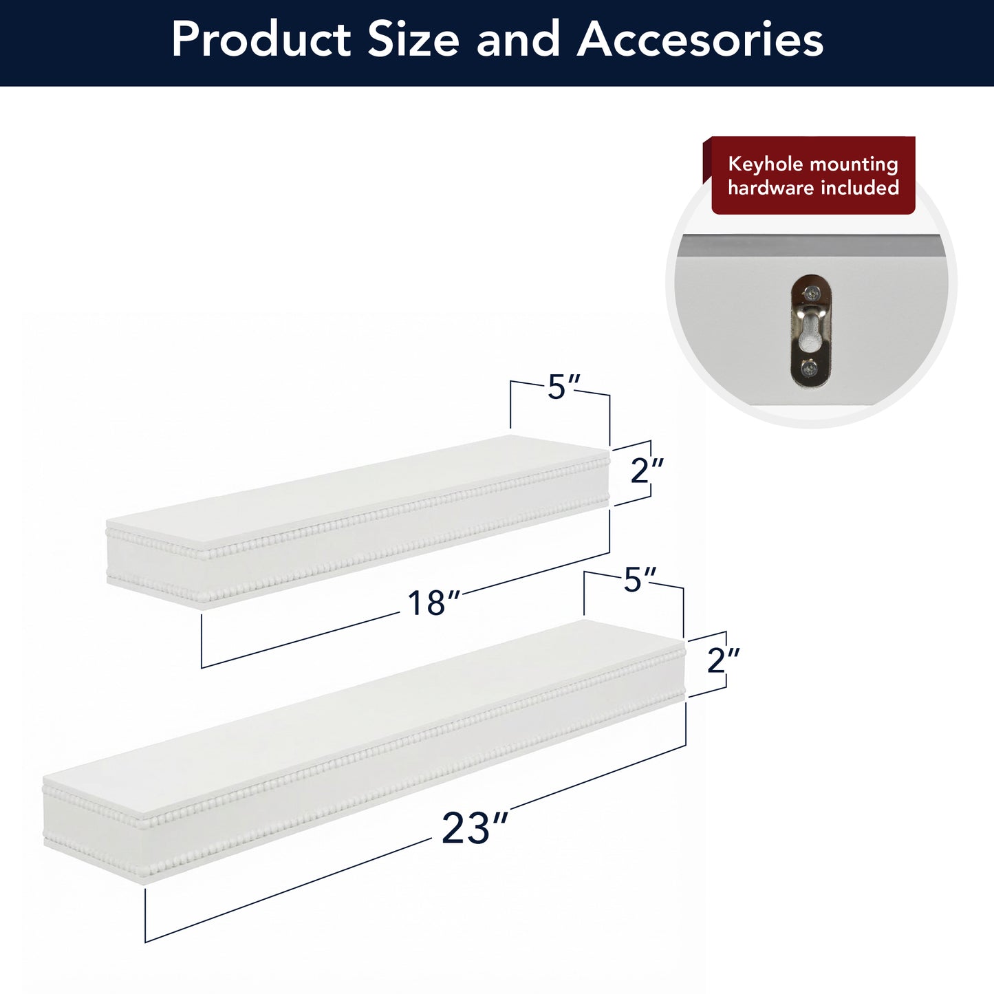 Beaded 2-Piece Floating Wall Shelf Set, White Shabby Chic