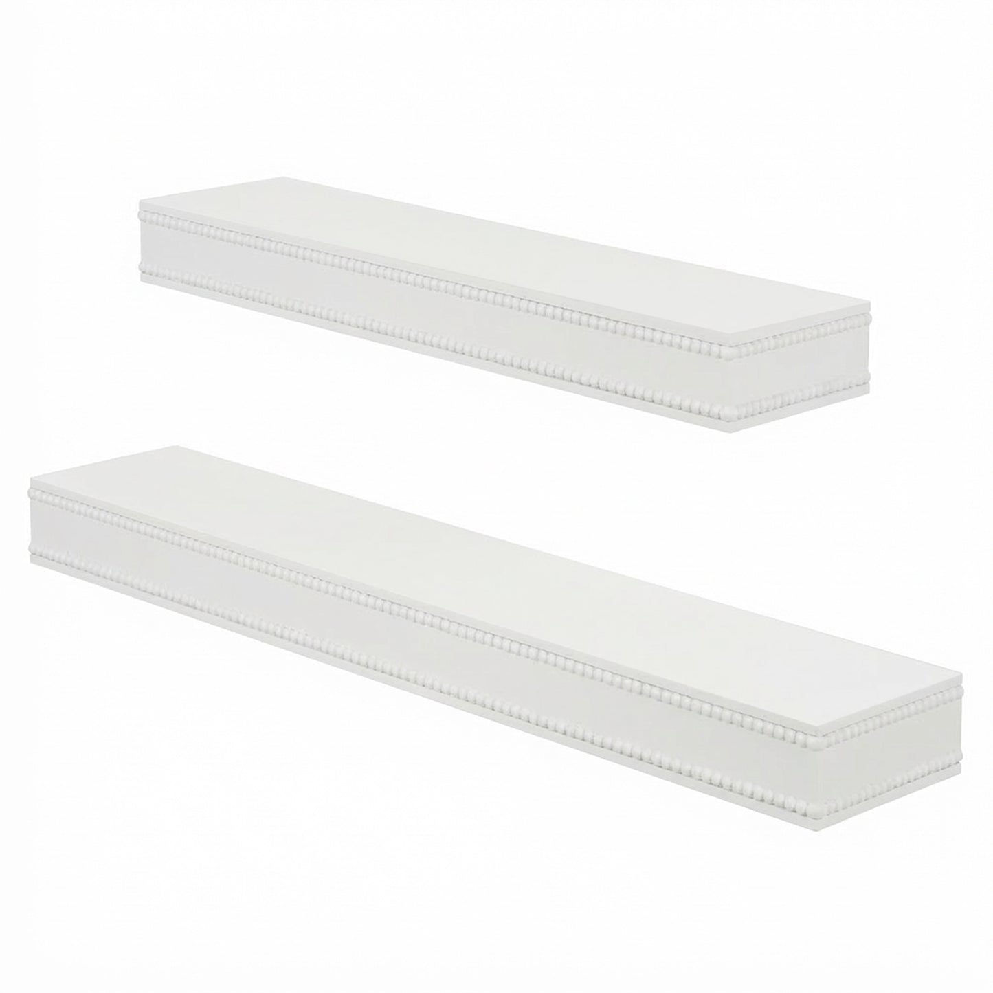Beaded 2-Piece Floating Wall Shelf Set, White Shabby Chic