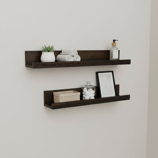 Beaded Ledge 2-Piece Floating Wall Shelf Set, Kona Dark Brown Shabby Chic