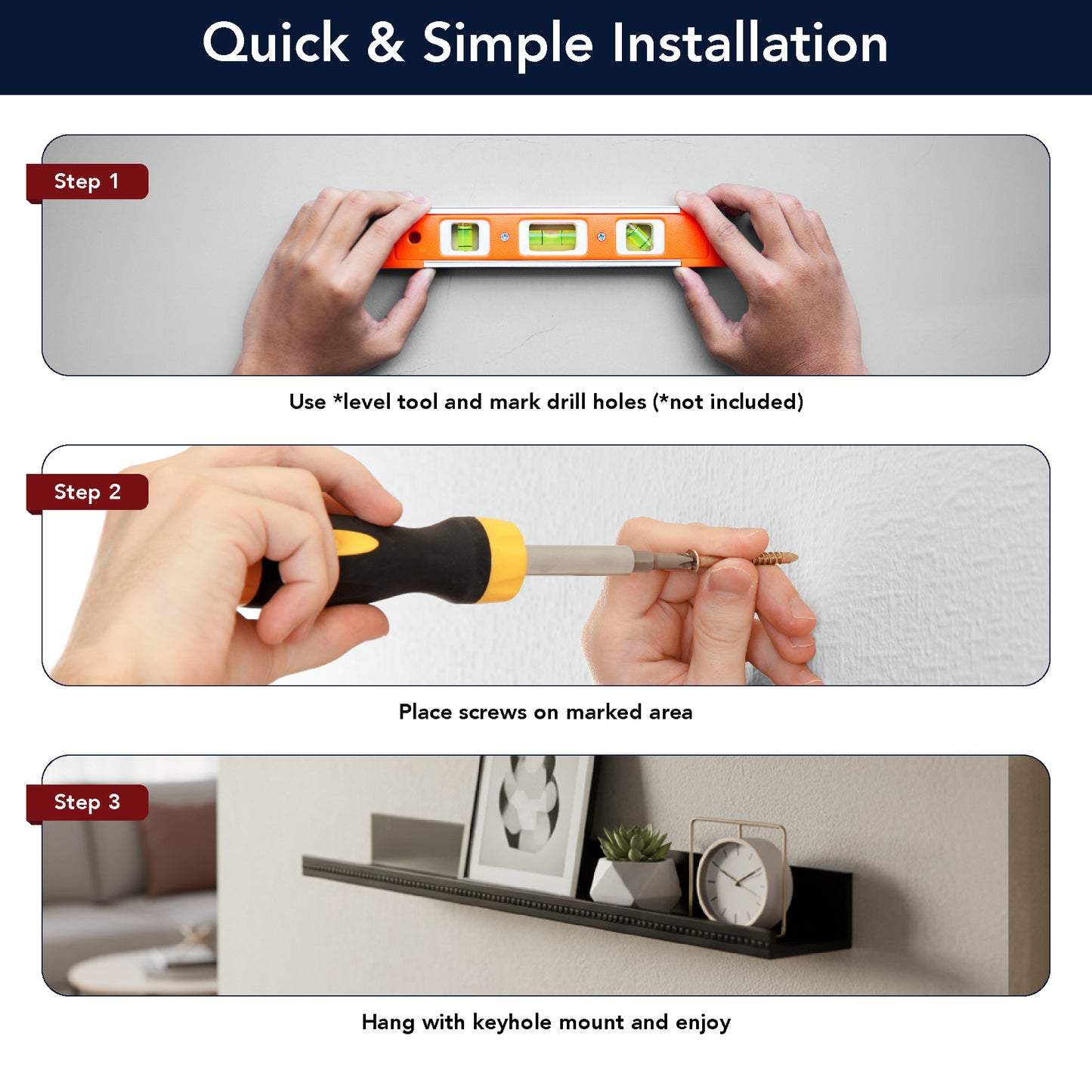 Beaded Ledge 2-Piece Floating Wall Shelf Set, Black Shabby Chic