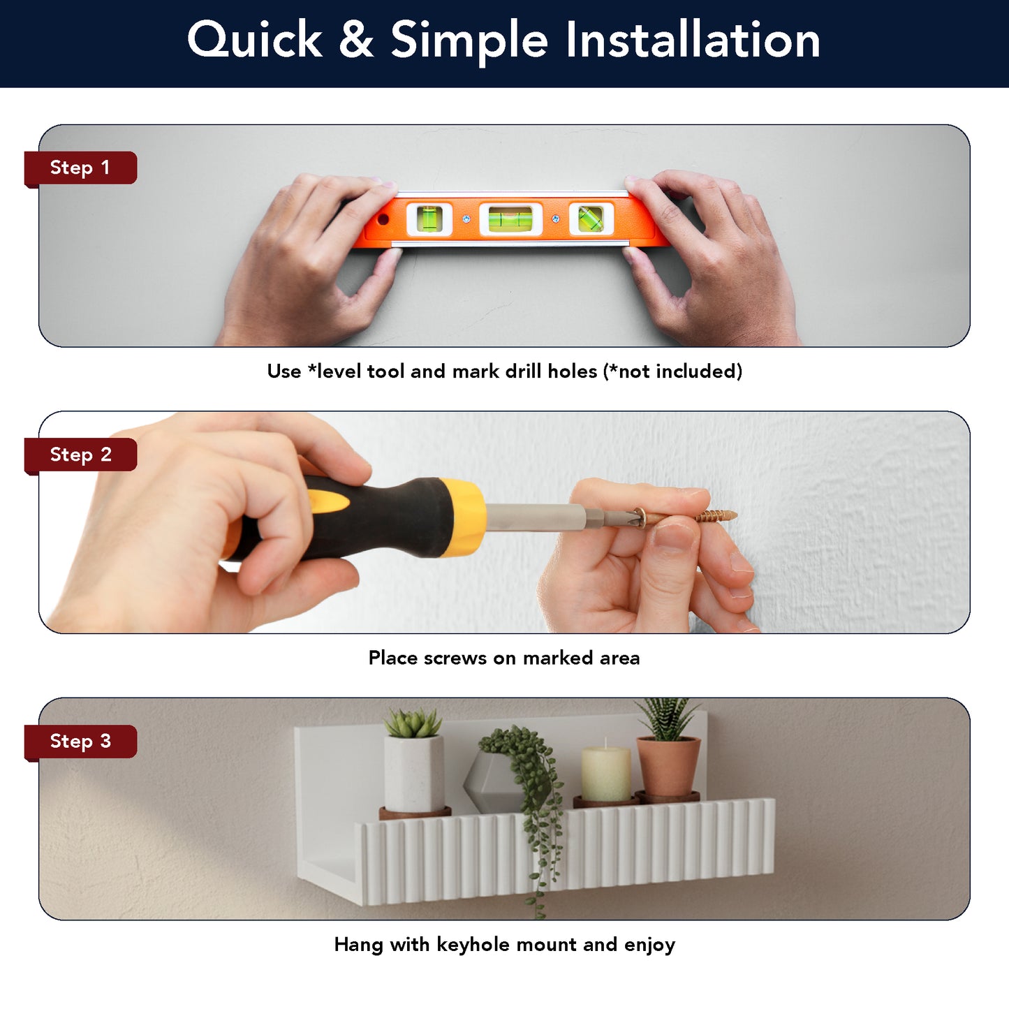 Ribbed 2-Piece Floating Wall Shelf Set, White Shabby Chic