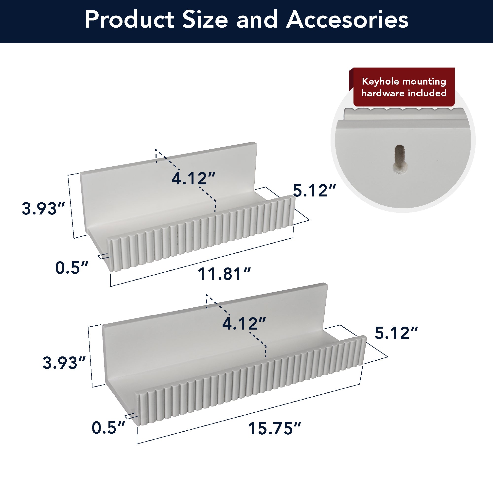 Ribbed 2-Piece Floating Wall Shelf Set, White Shabby Chic