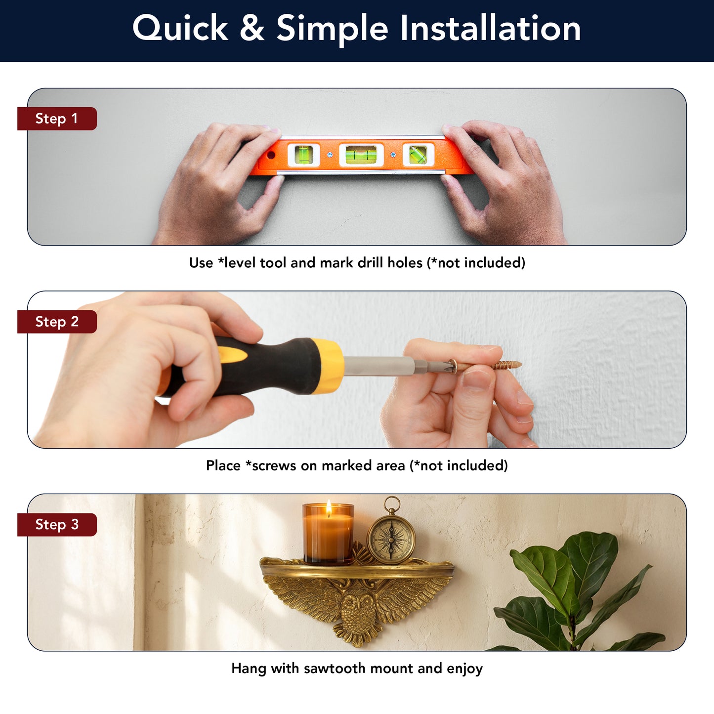 Vintage Ornate Resin Owl Floating Wall Mounted Shelf - Antique Gold