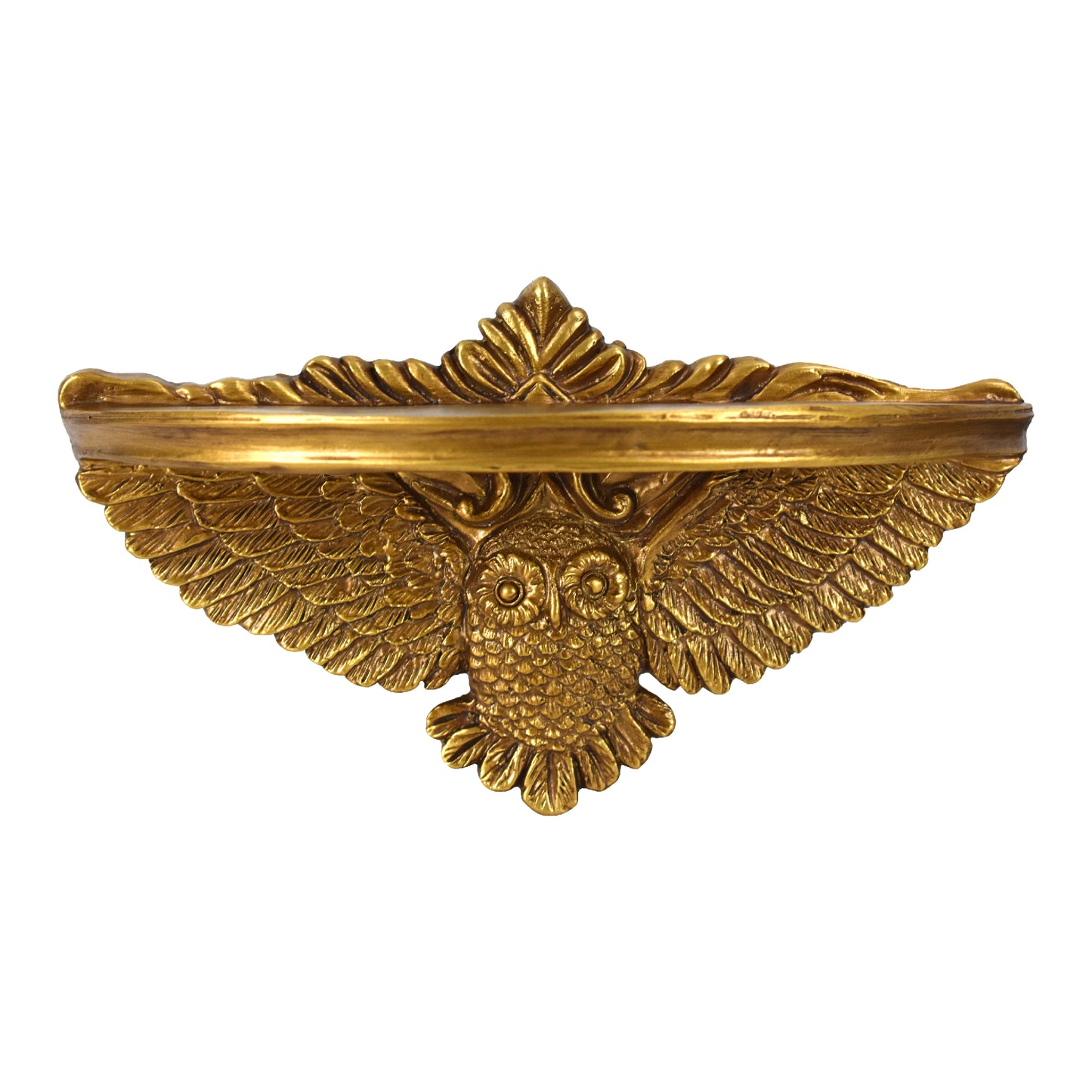 Vintage Ornate Resin Owl Floating Wall Mounted Shelf - Antique Gold