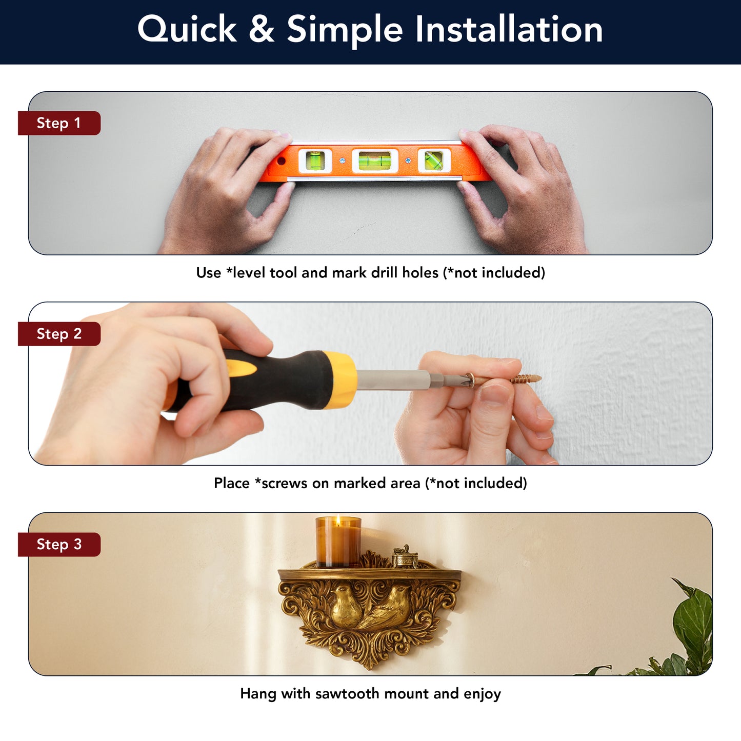 Vintage Ornate Resin Birds Baroque Floating Wall Shelf - Antique Gold