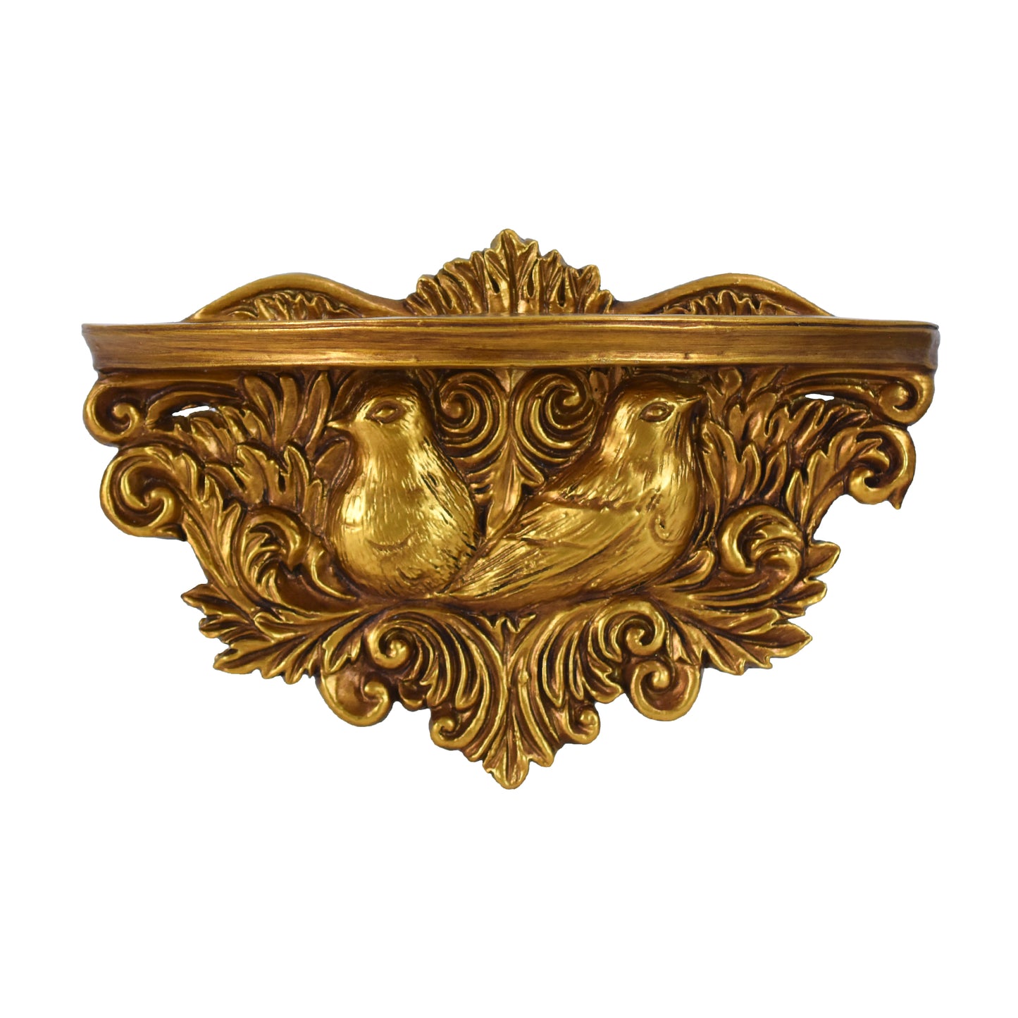 Vintage Ornate Resin Birds Baroque Floating Wall Shelf - Antique Gold