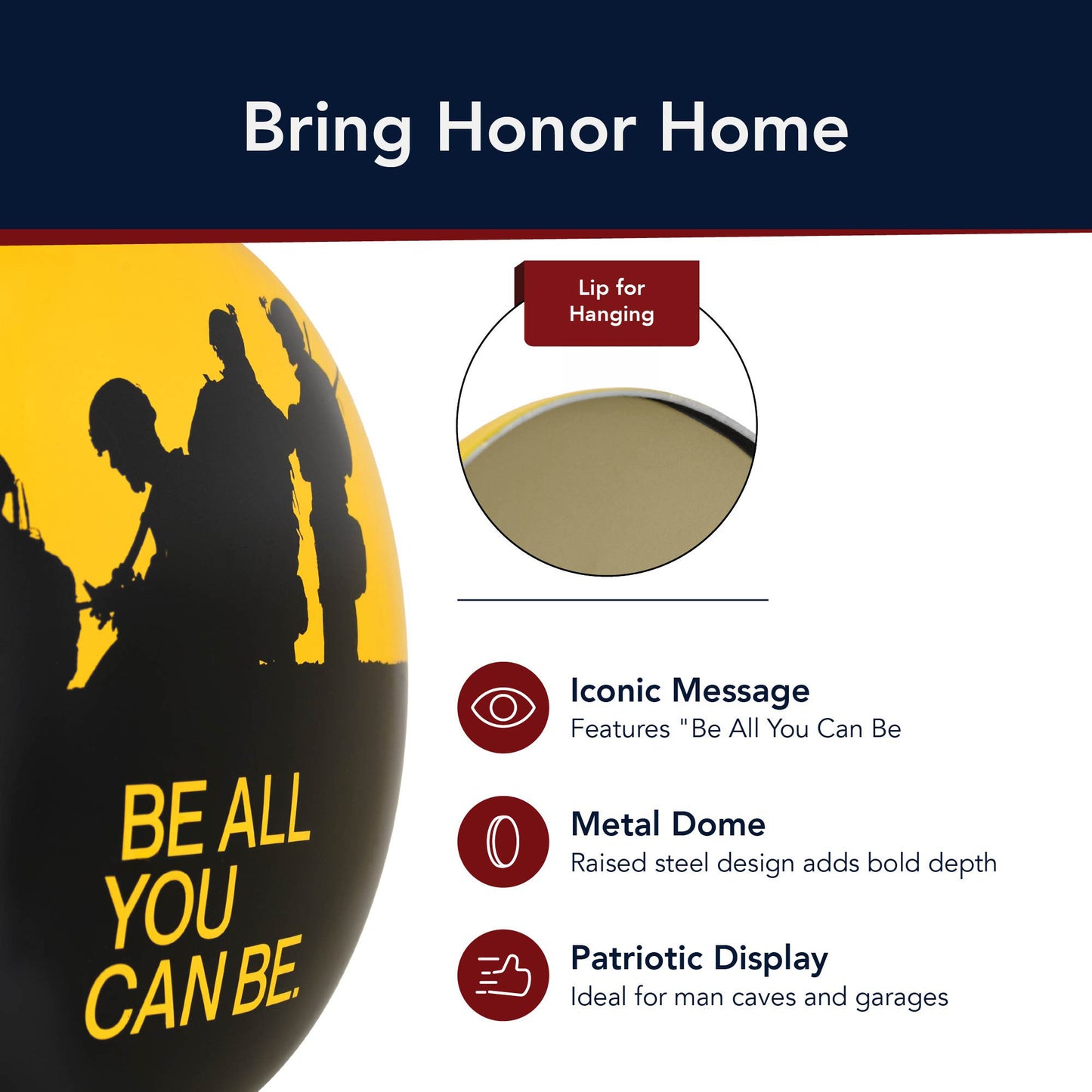 Army Be All You Can Be Metal Dome Wall Art Sign - Patriotic Decor