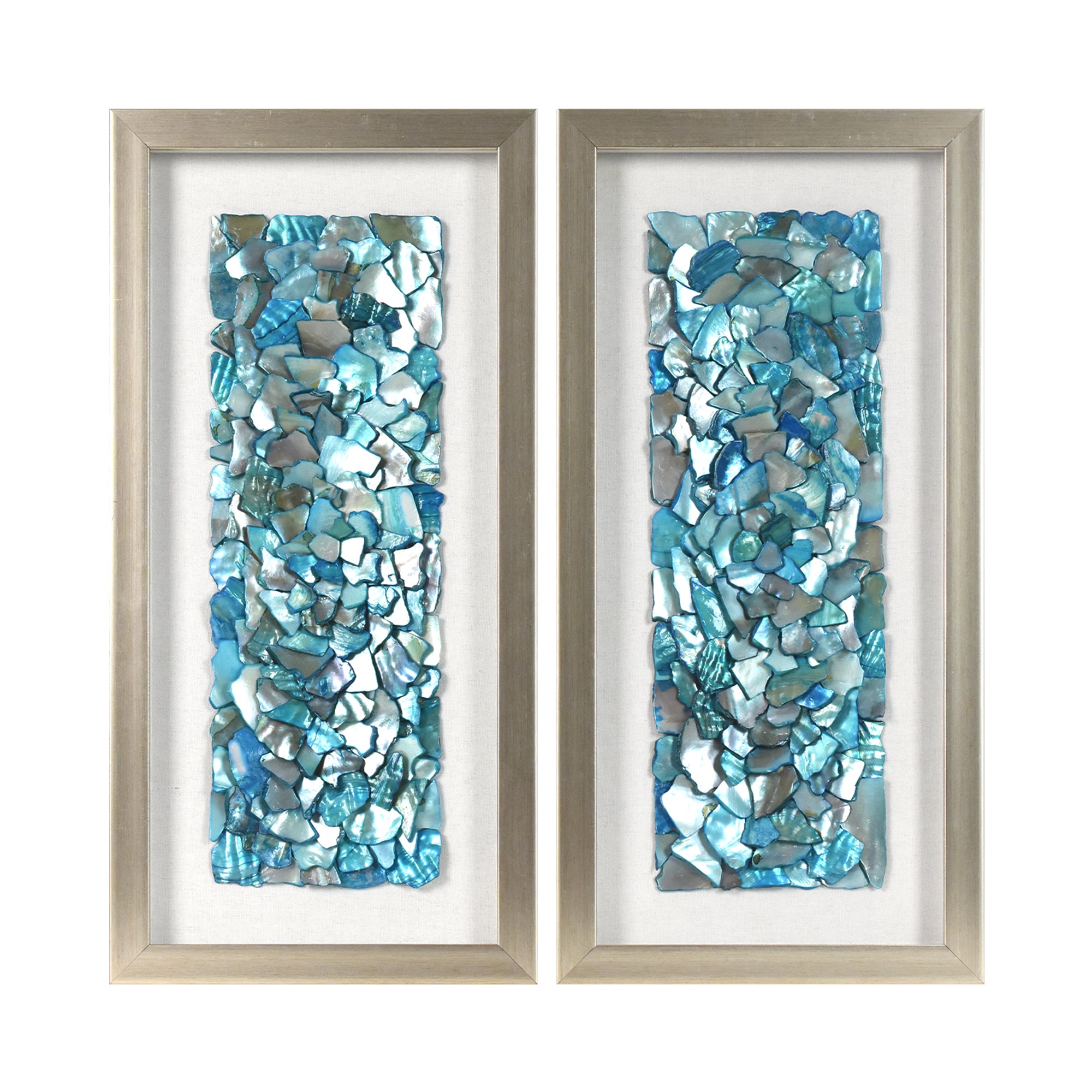2-pc Sea Glass Shell Wall Art Set - Coastal Aqua & Teal Shadowbox Decor